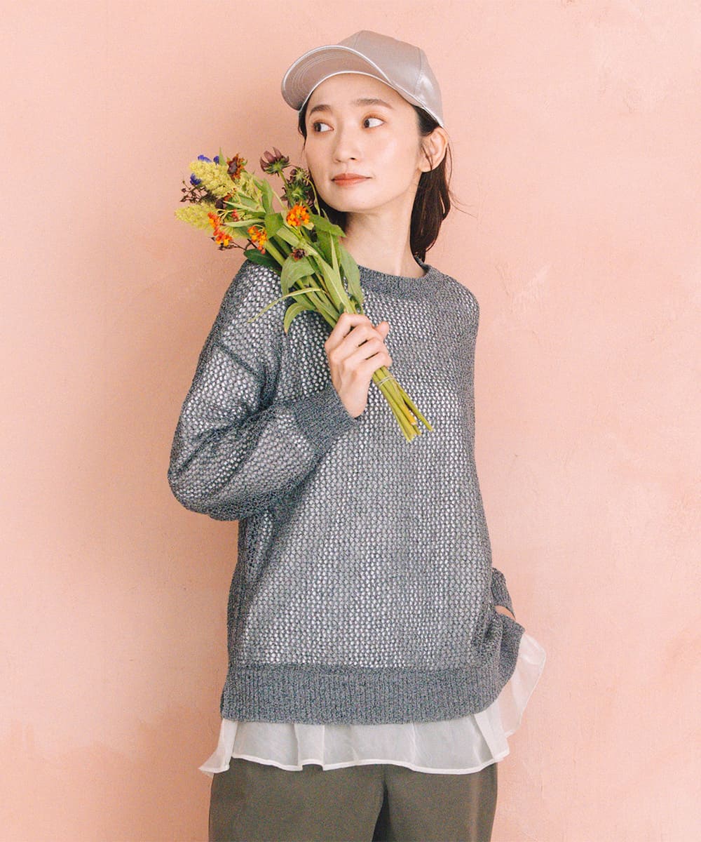 大きいサイズ レディース トップス アンサンブル メッシュニット