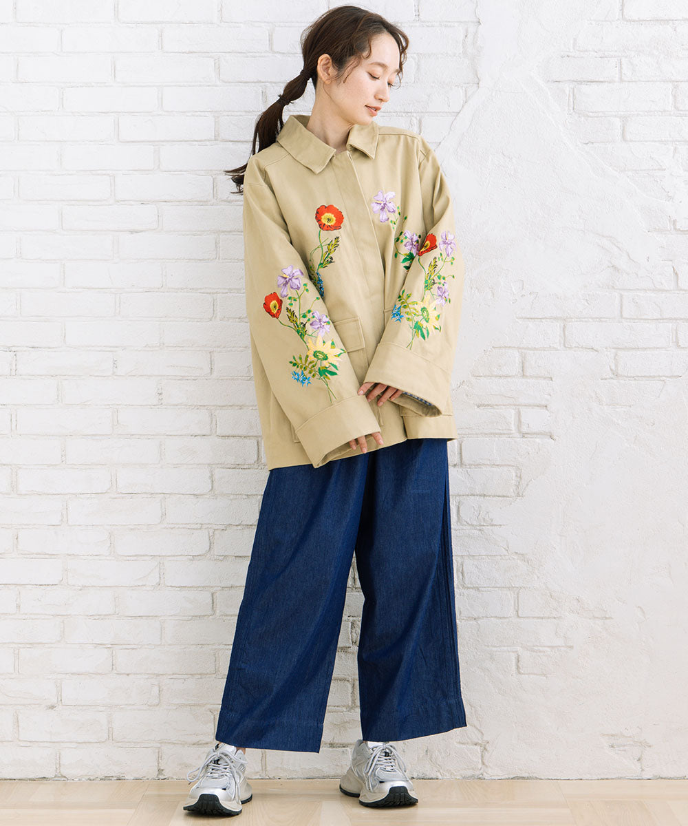 NUMPH フラワーエンブロイダリーステンカラーハーフコート