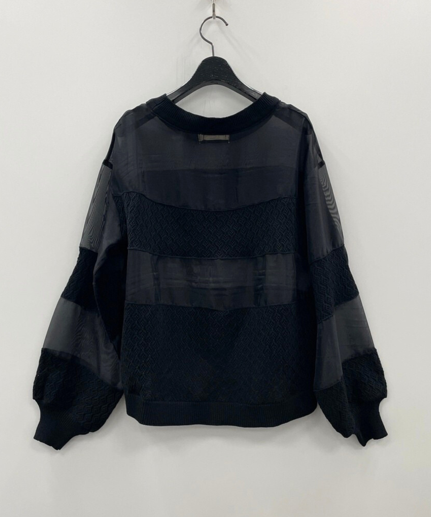 【FONT LAB】オーガンジー×透かし編みボーダーブラウス