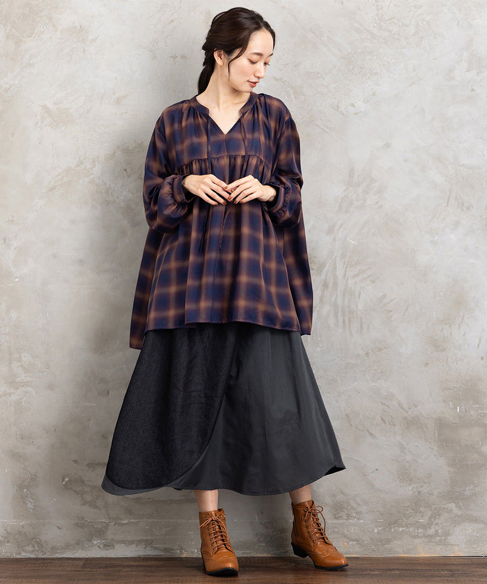 【sabstreet bis】【web限定】15号(3L) アソートチェックギャザーブラウス