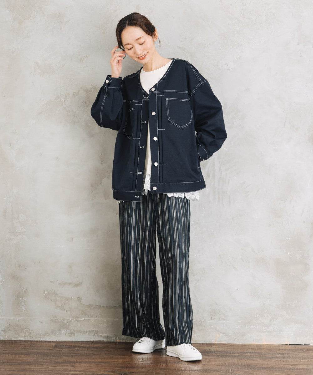 【sabstreet bis】【web限定】 配色ステッチVネックジャケット