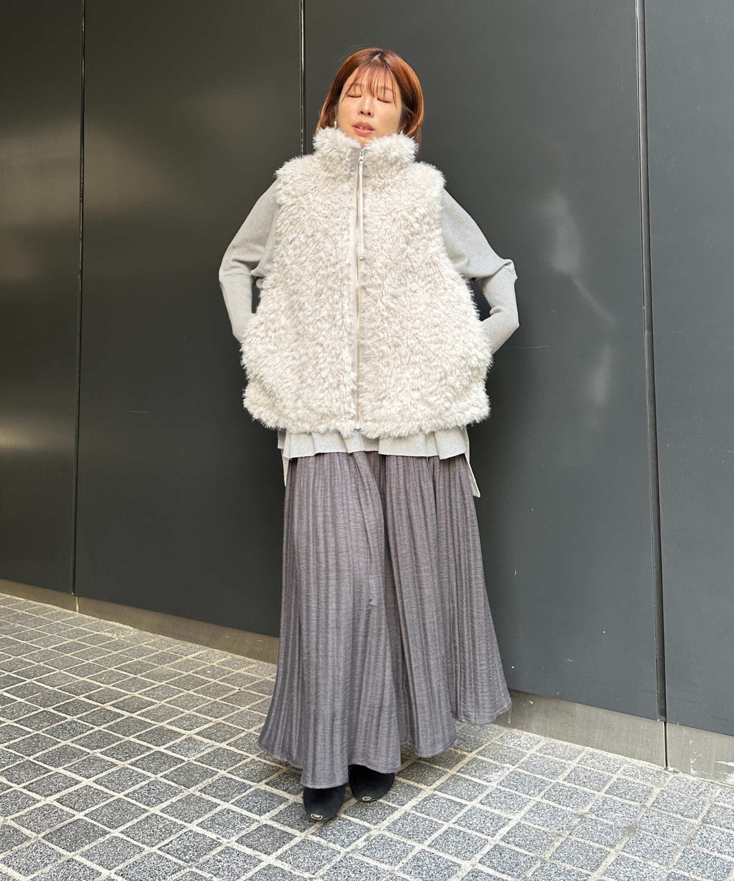 【qout】【R】ロングミックスファーベスト