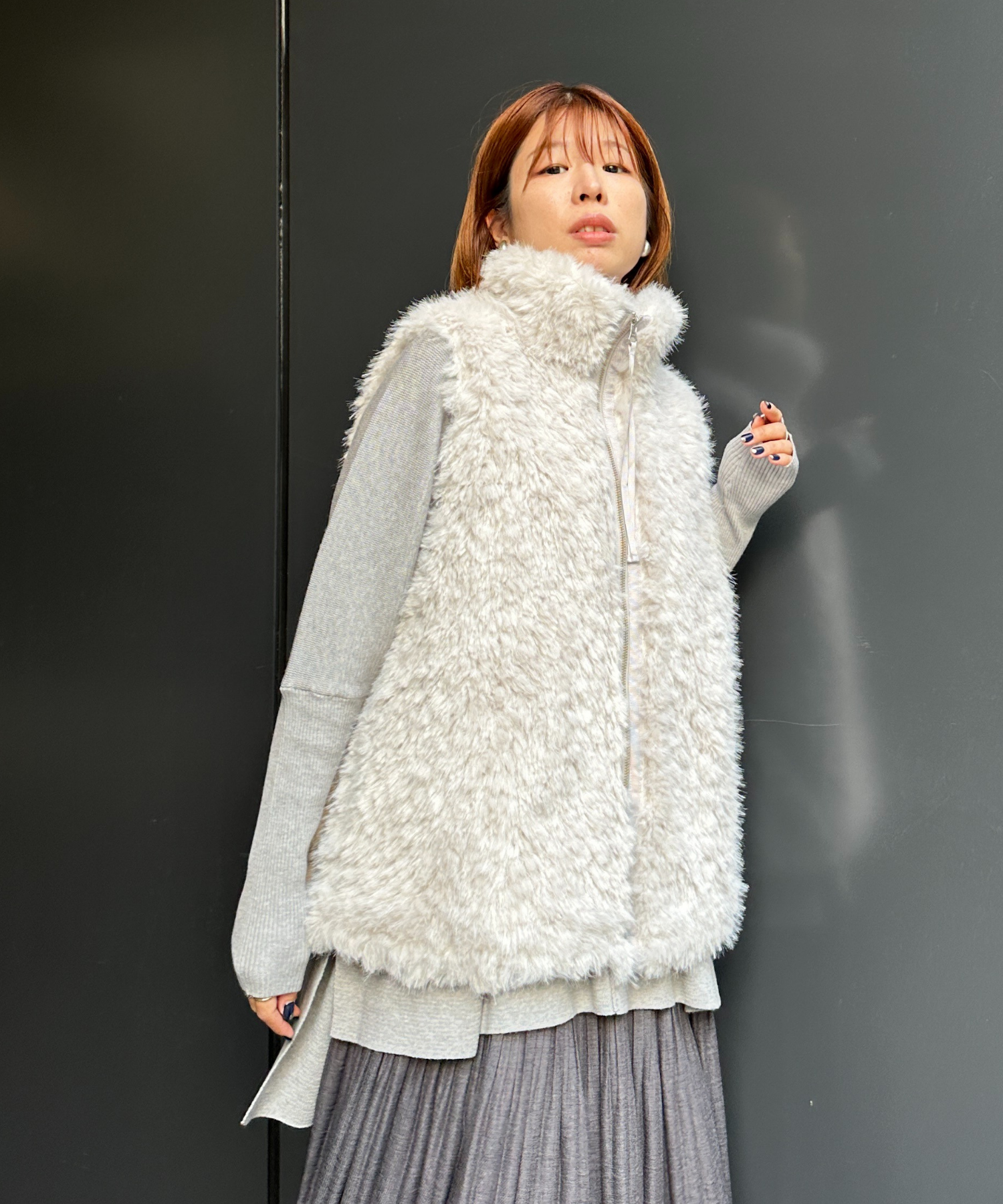 【qout】【R】ロングミックスファーベスト