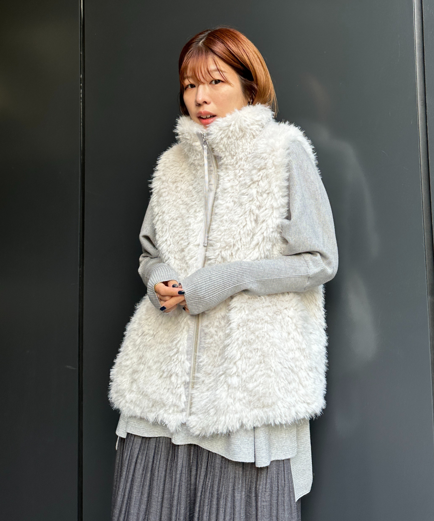 【qout】【R】ロングミックスファーベスト