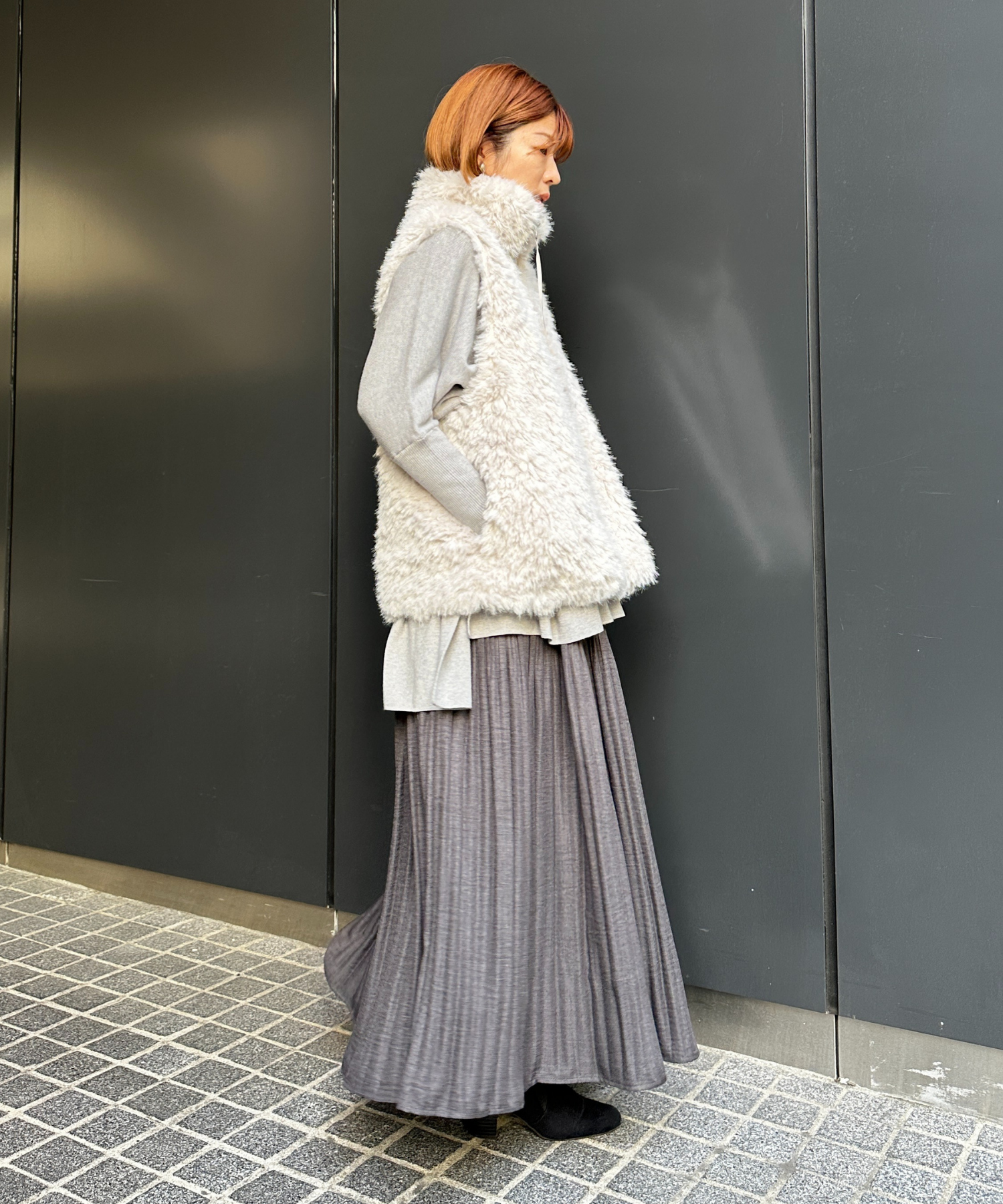 【qout】【R】ロングミックスファーベスト