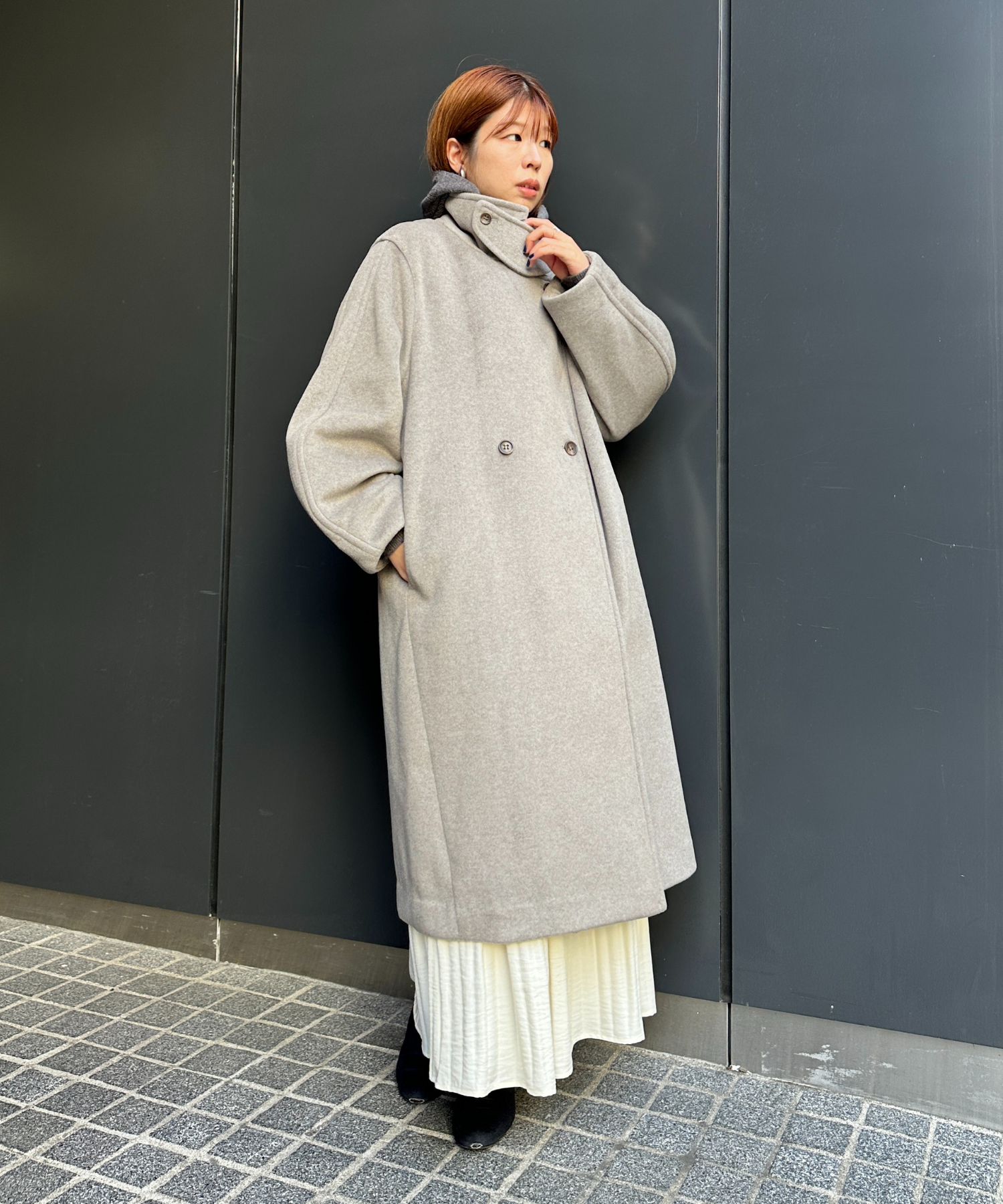 【qout】【R】ニットビーバーロングコート