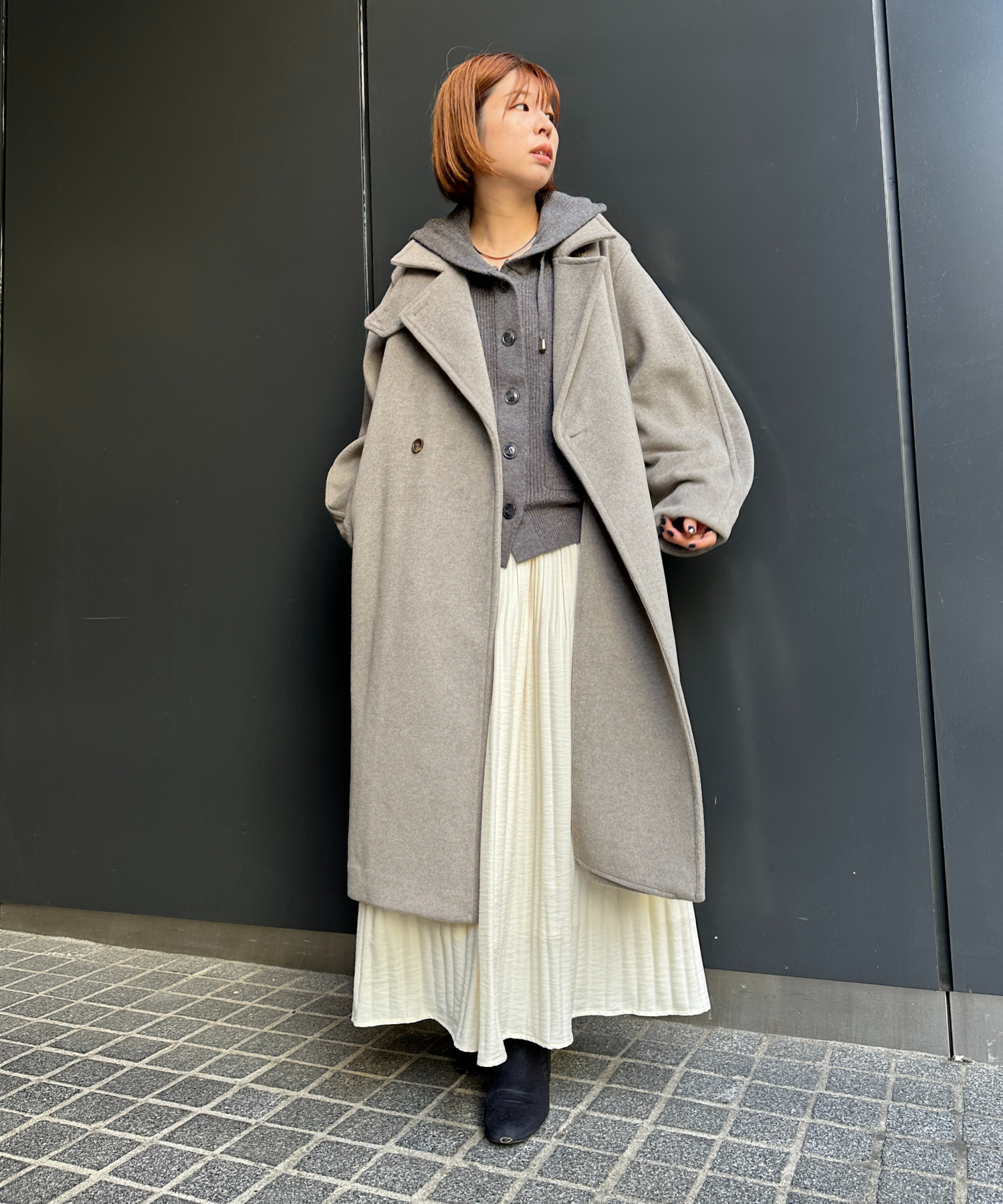 【qout】【R】ニットビーバーロングコート