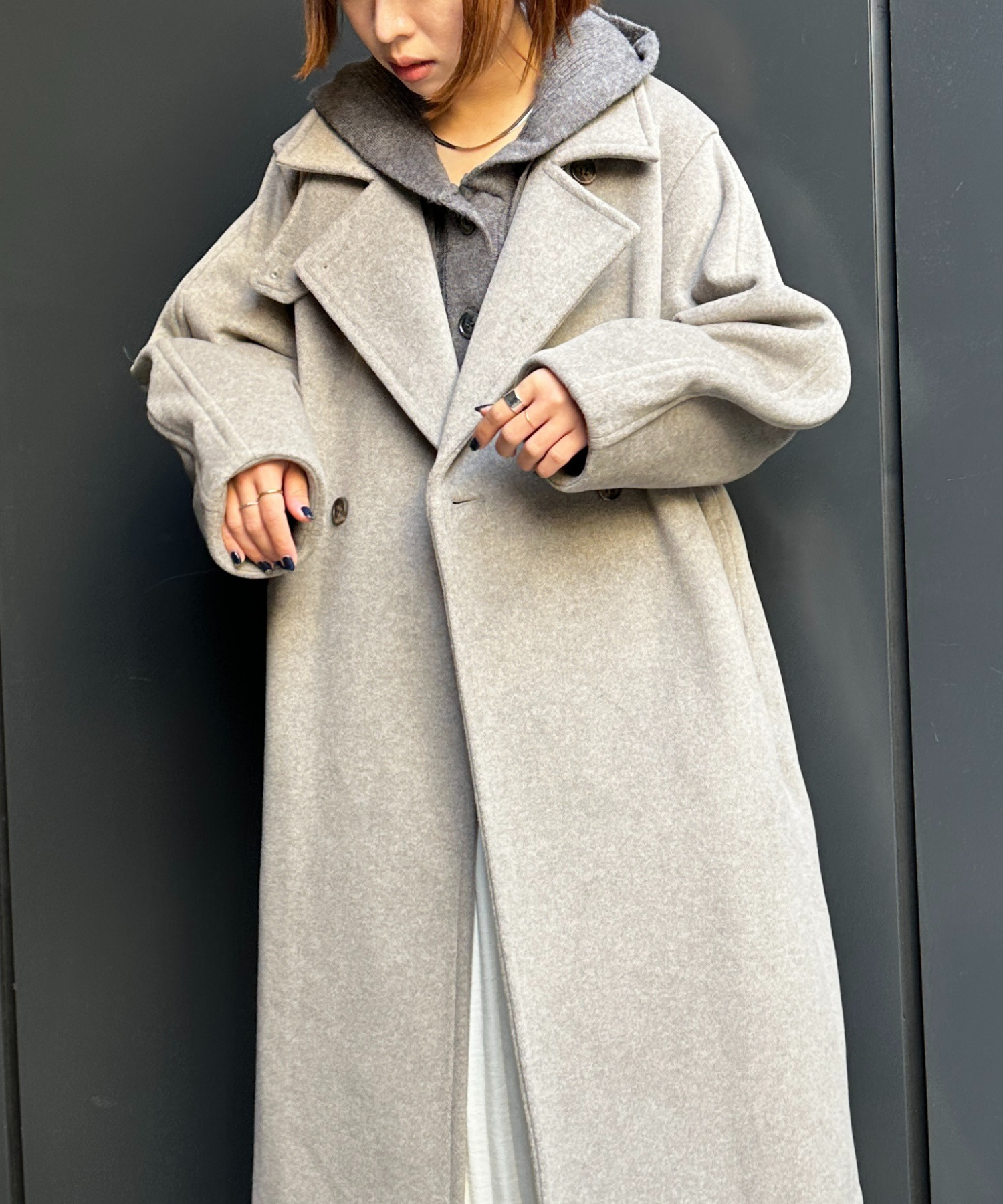 【qout】【R】ニットビーバーロングコート