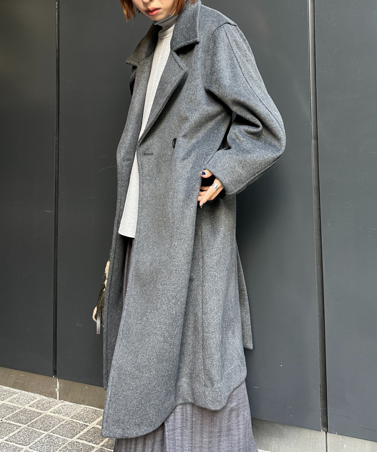 【qout】【R】ニットビーバーロングコート