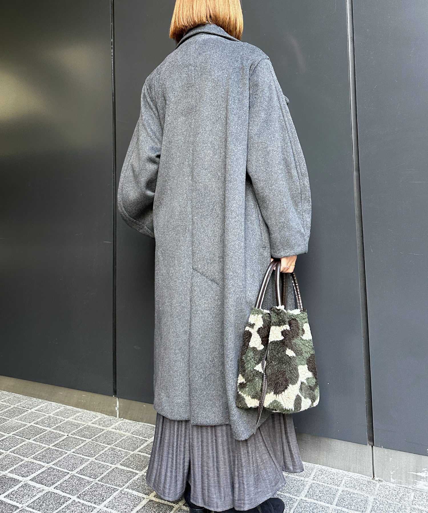 【qout】【R】ニットビーバーロングコート