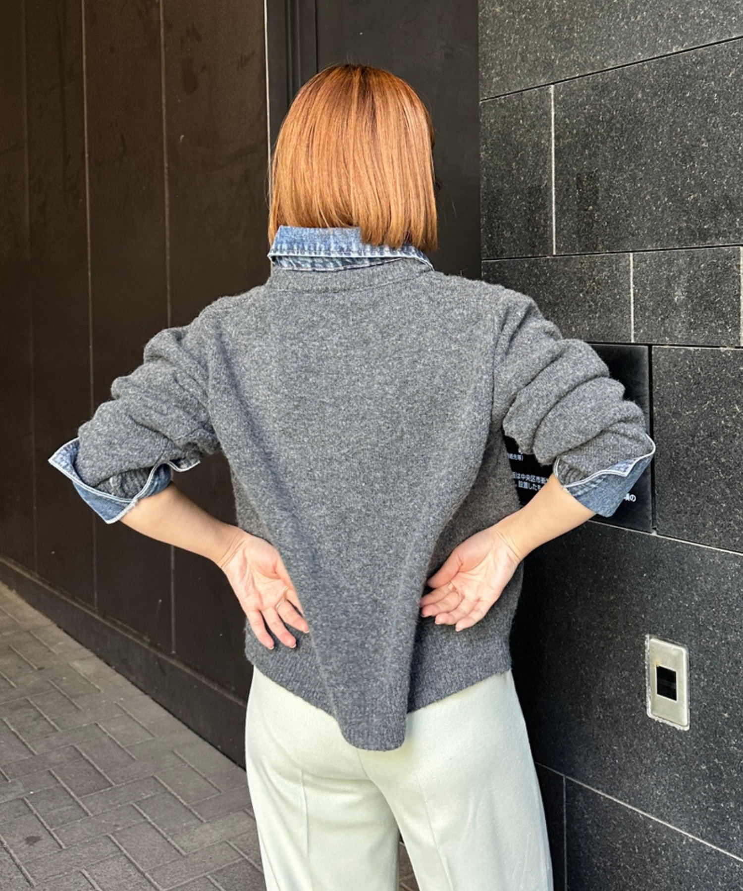 【FONT LAB】デニムシャツフェイクレイヤードニットカーディガン