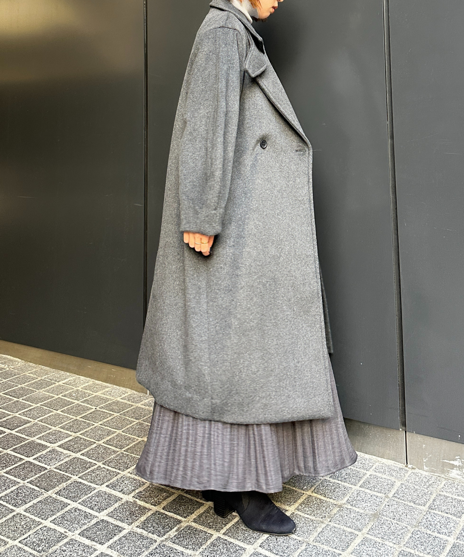 【qout】【R】ニットビーバーロングコート