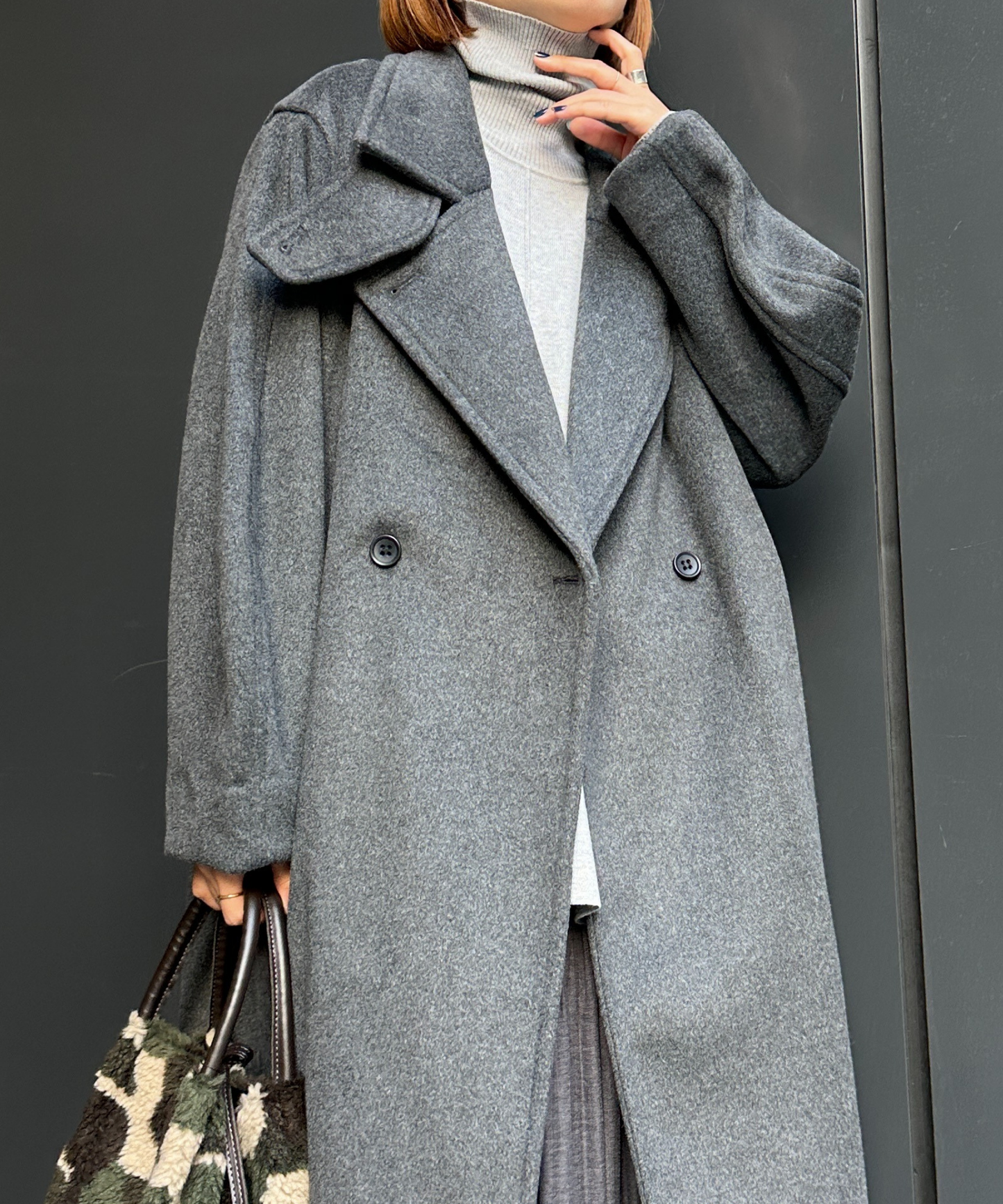 【qout】【R】ニットビーバーロングコート