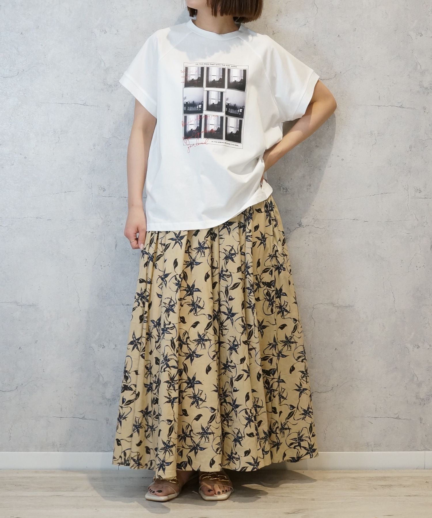 【INDUS luxury for JETSET SOLO PLUS】リーフプリントフレアスカート