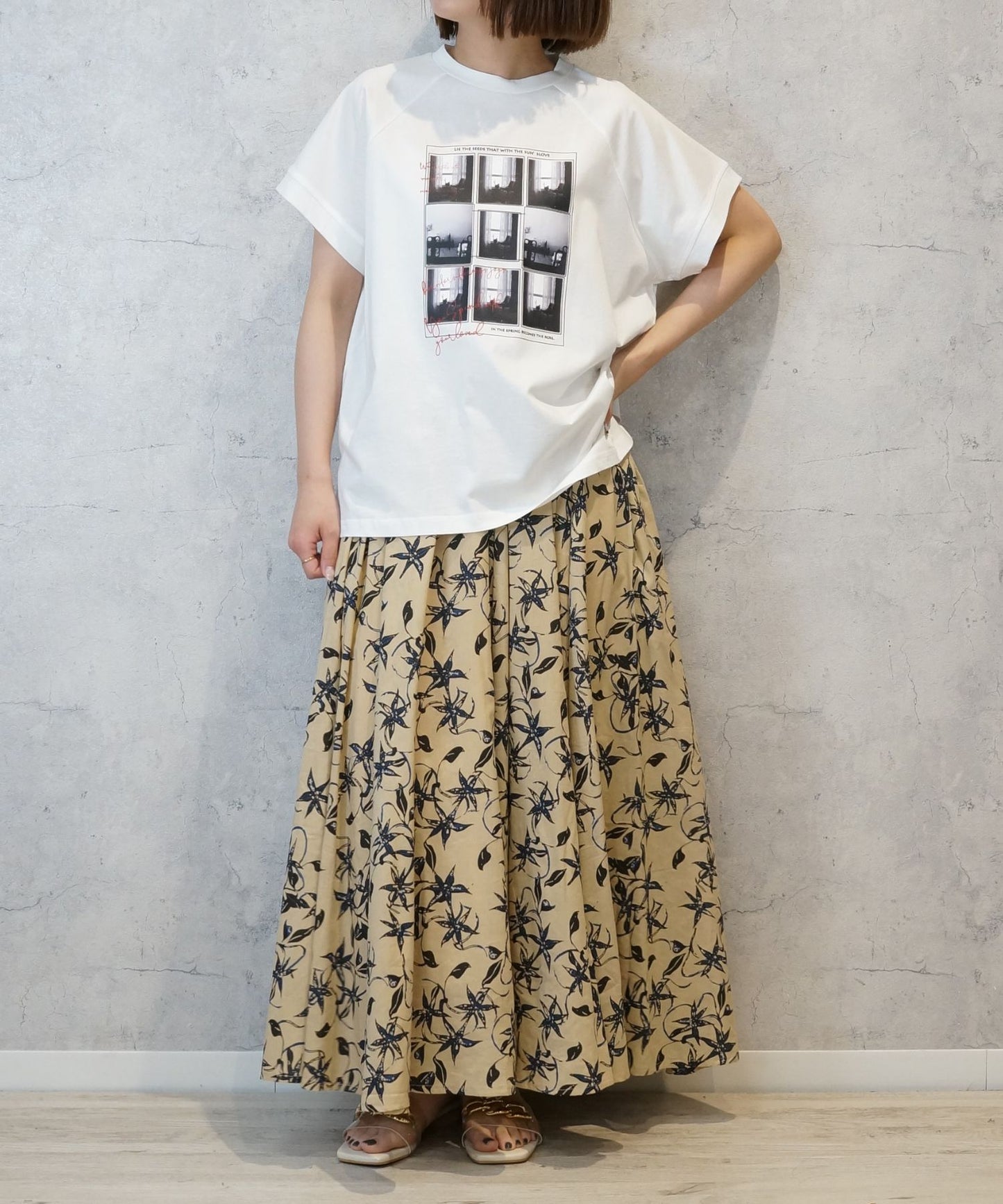 【INDUS luxury for JETSET SOLO PLUS】リーフプリントフレアスカート