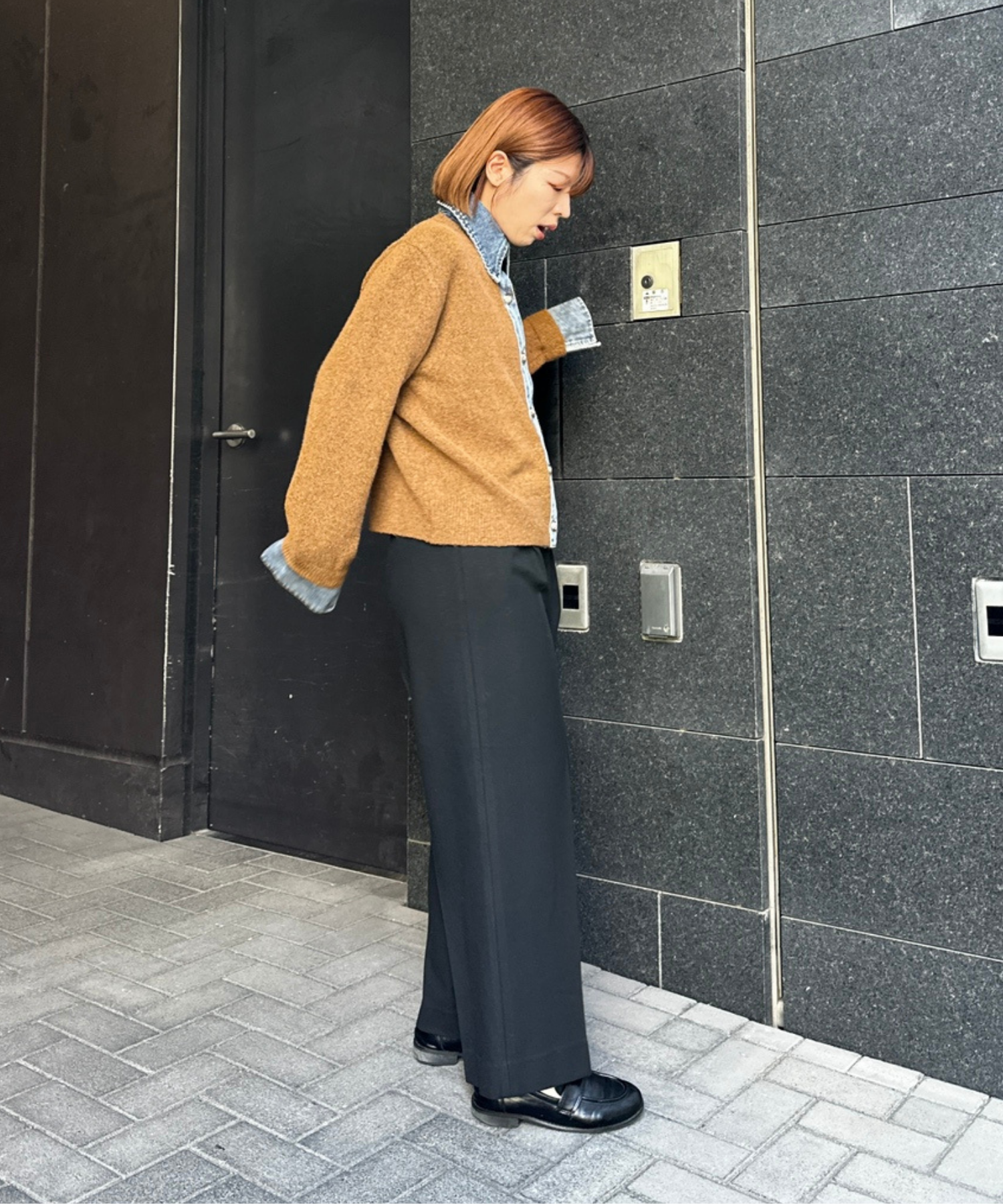 【FONT LAB】デニムシャツフェイクレイヤードニットカーディガン