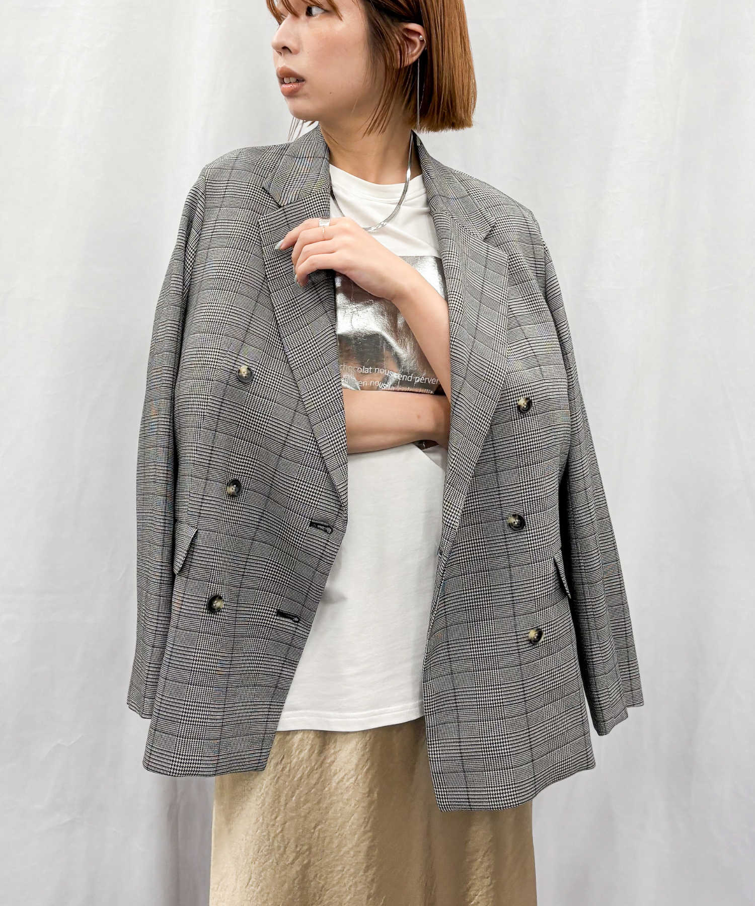 【INNOWAVE】【R】グレンチェックダブルブレストジャケット