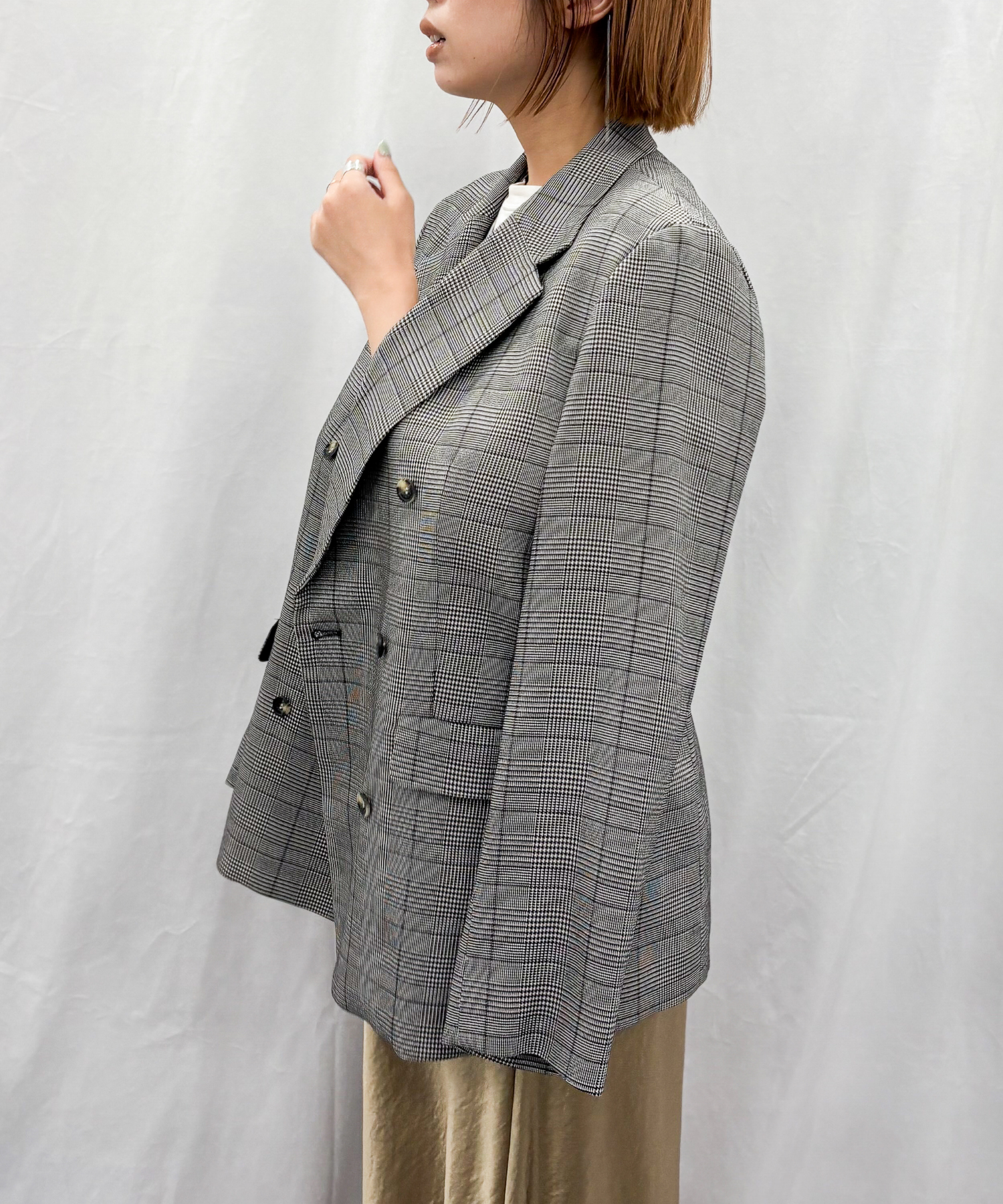 【INNOWAVE】【R】グレンチェックダブルブレストジャケット