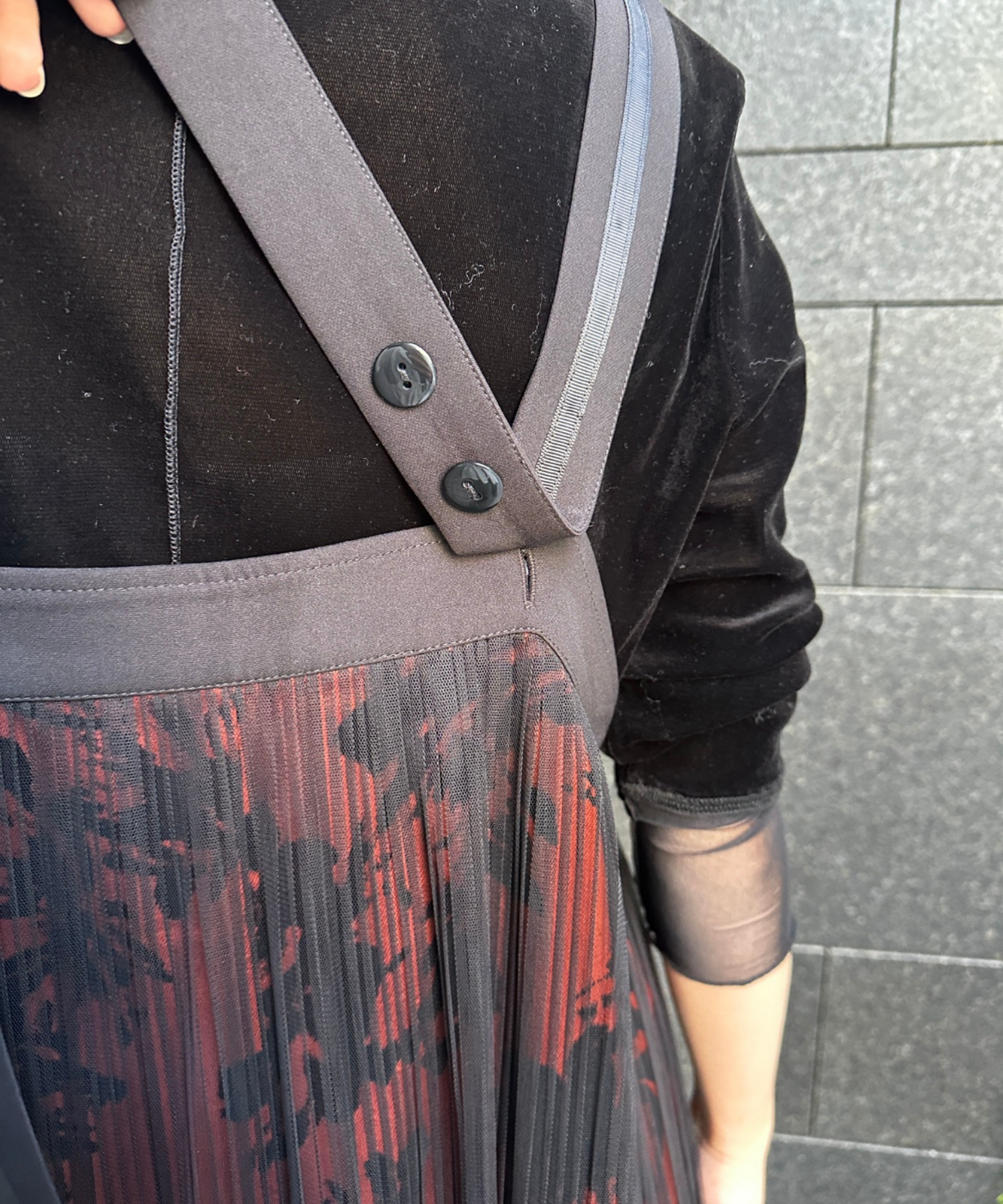 【FONT LAB】フロッキープリント×チュールコンビワンピース