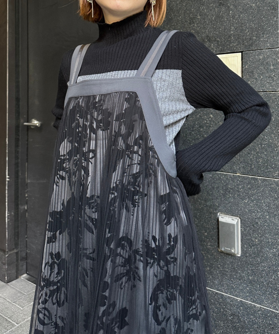 【FONT LAB】フロッキープリント×チュールコンビワンピース