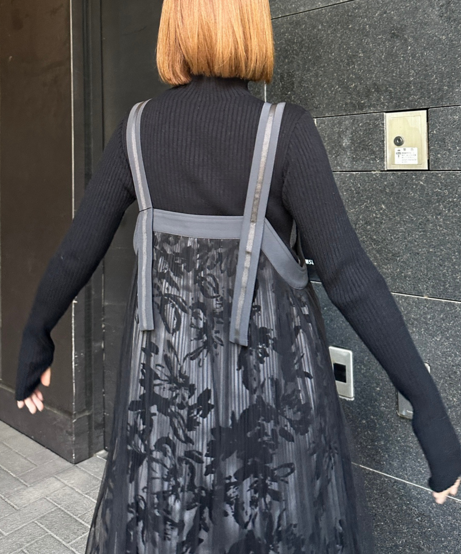 【FONT LAB】フロッキープリント×チュールコンビワンピース