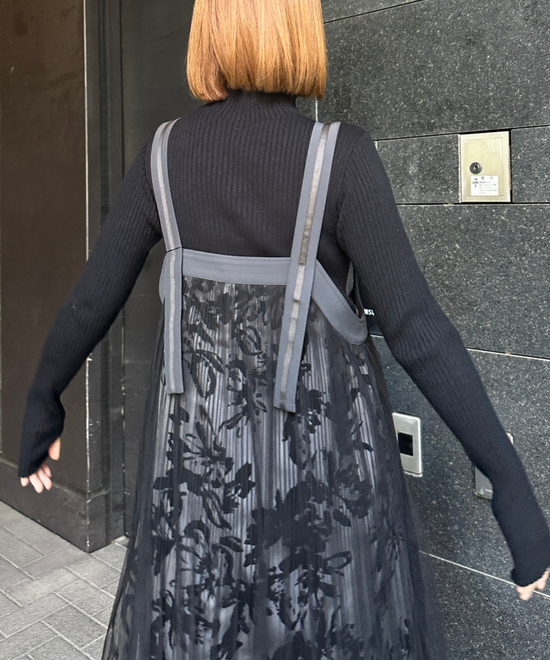 【FONT LAB】フロッキープリント×チュールコンビワンピース