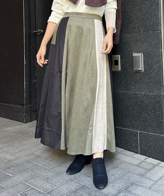 【FONT LAB】異素材コンビスウェードスカート