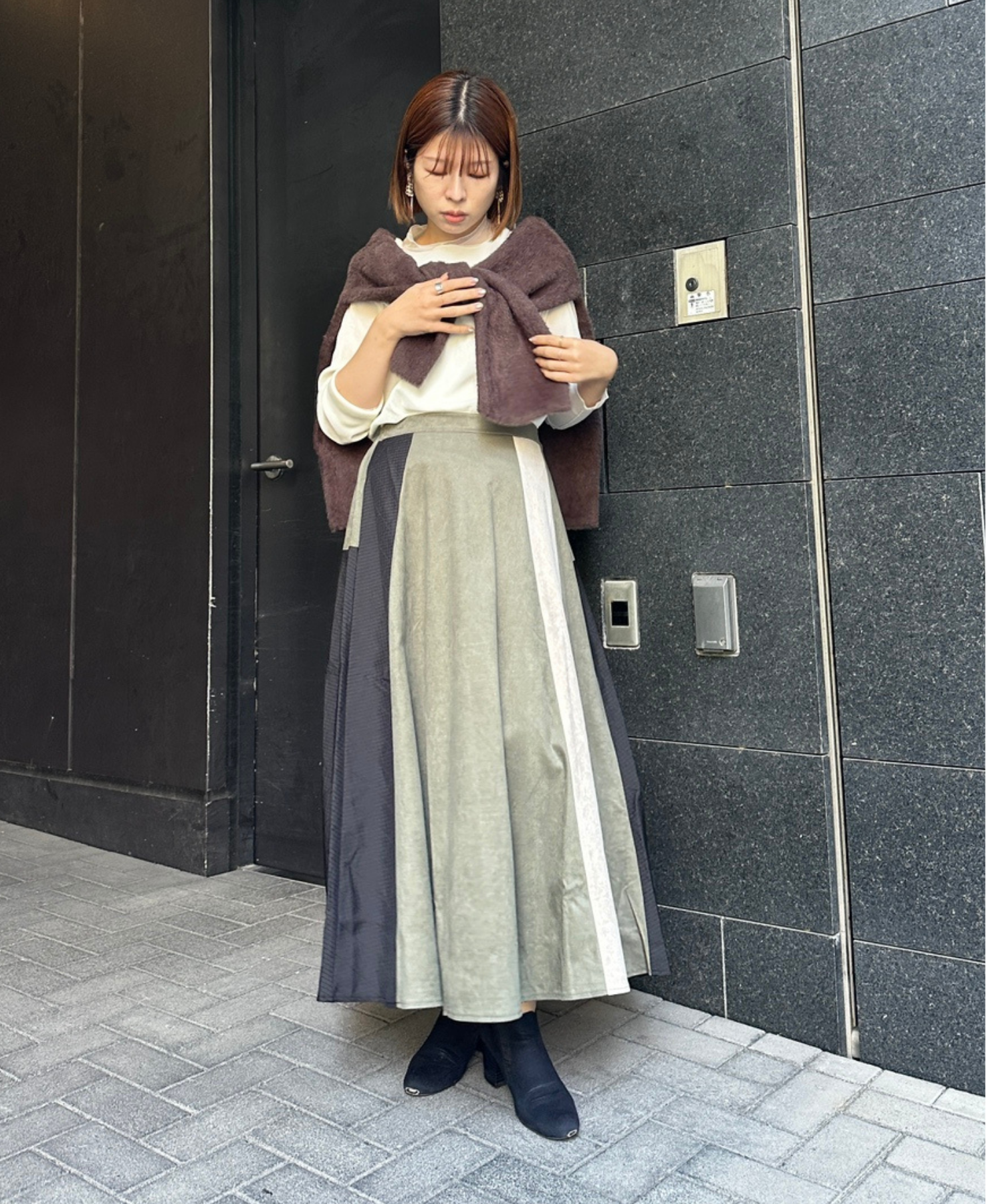 【FONT LAB】異素材コンビスウェードスカート