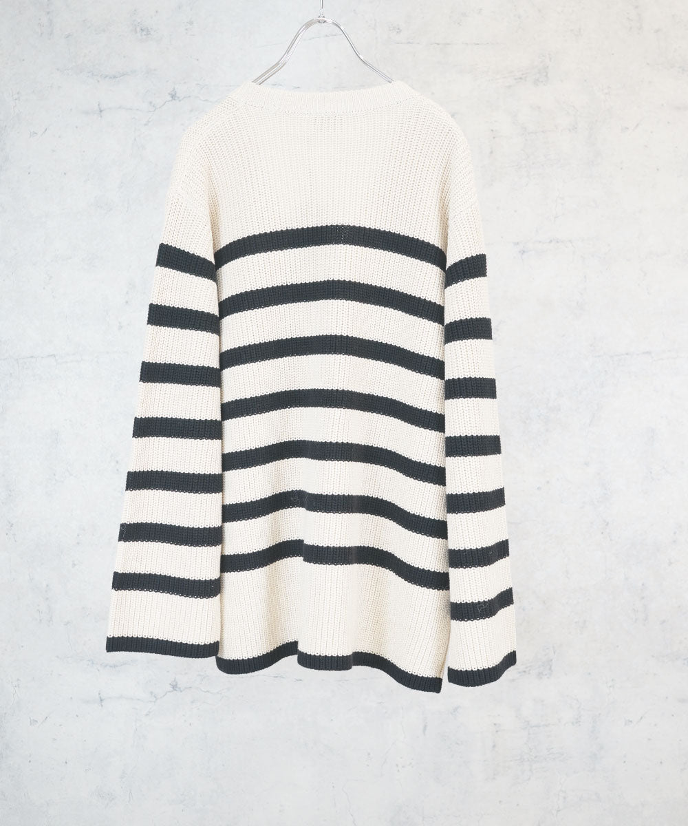 KAFFE Vネックボーダーカーディガン