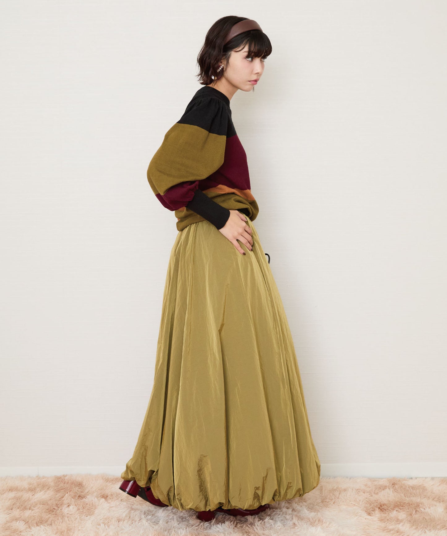 【SKATIE】カラーブロック マトンスリーブニット