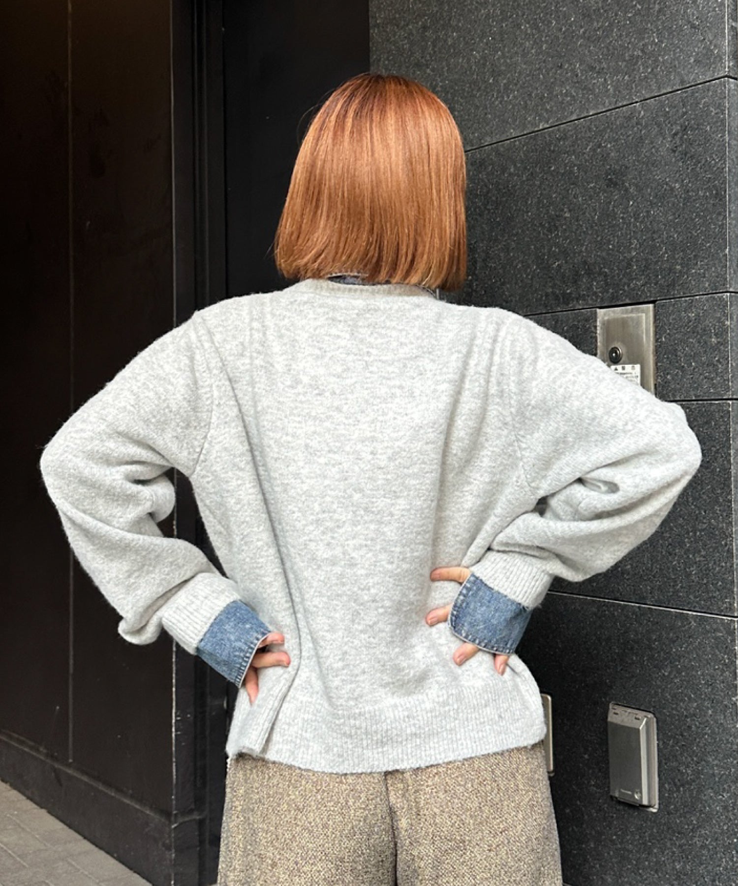 【FONT LAB】デニムシャツフェイクレイヤードニットカーディガン