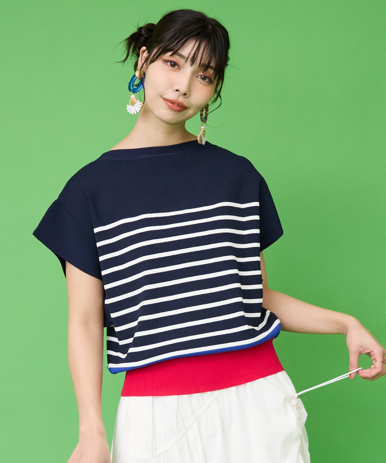 【FONT LAB】フレンチスリーブボーダーバイカラーニット