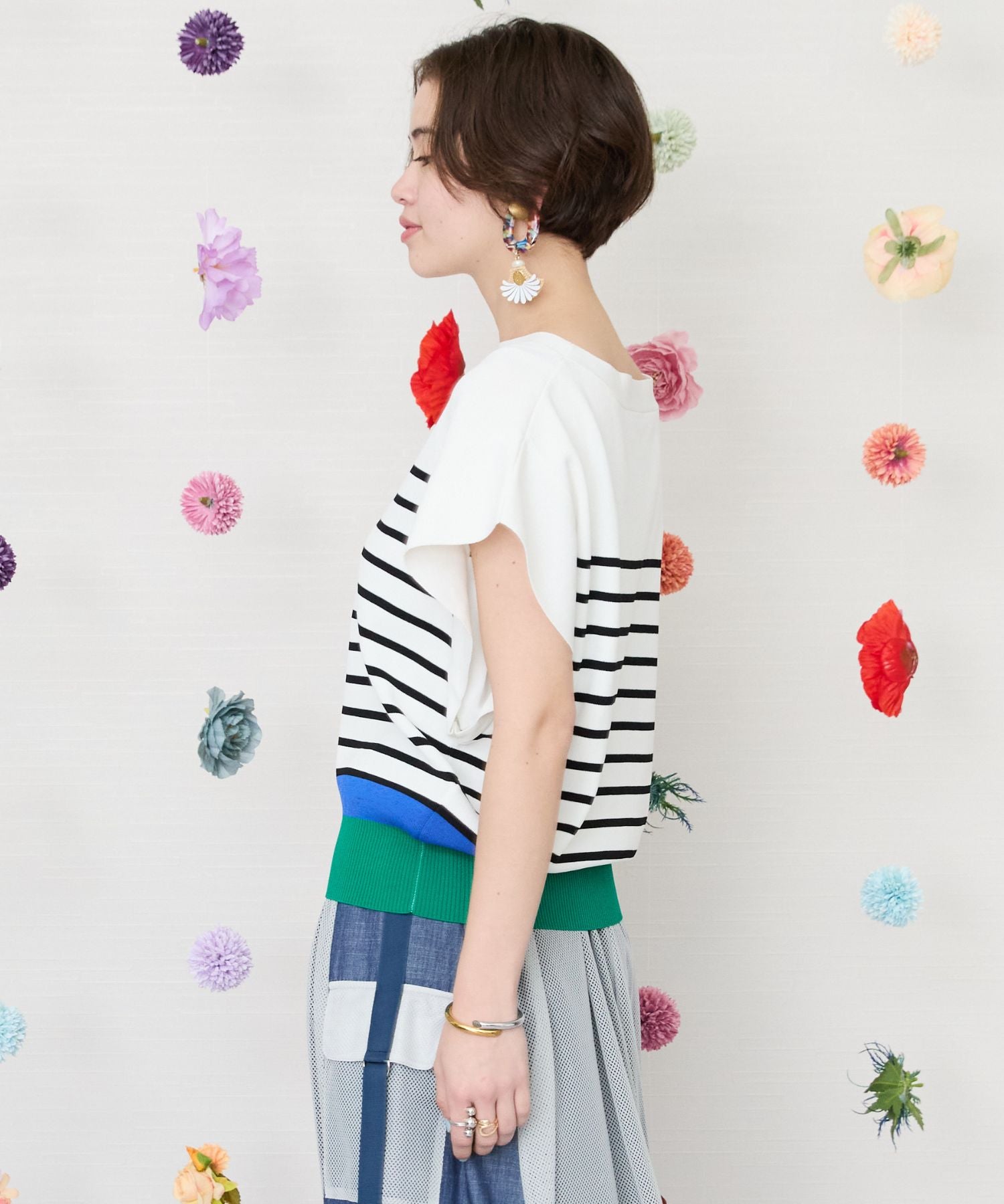 【FONT LAB】フレンチスリーブボーダーバイカラーニット