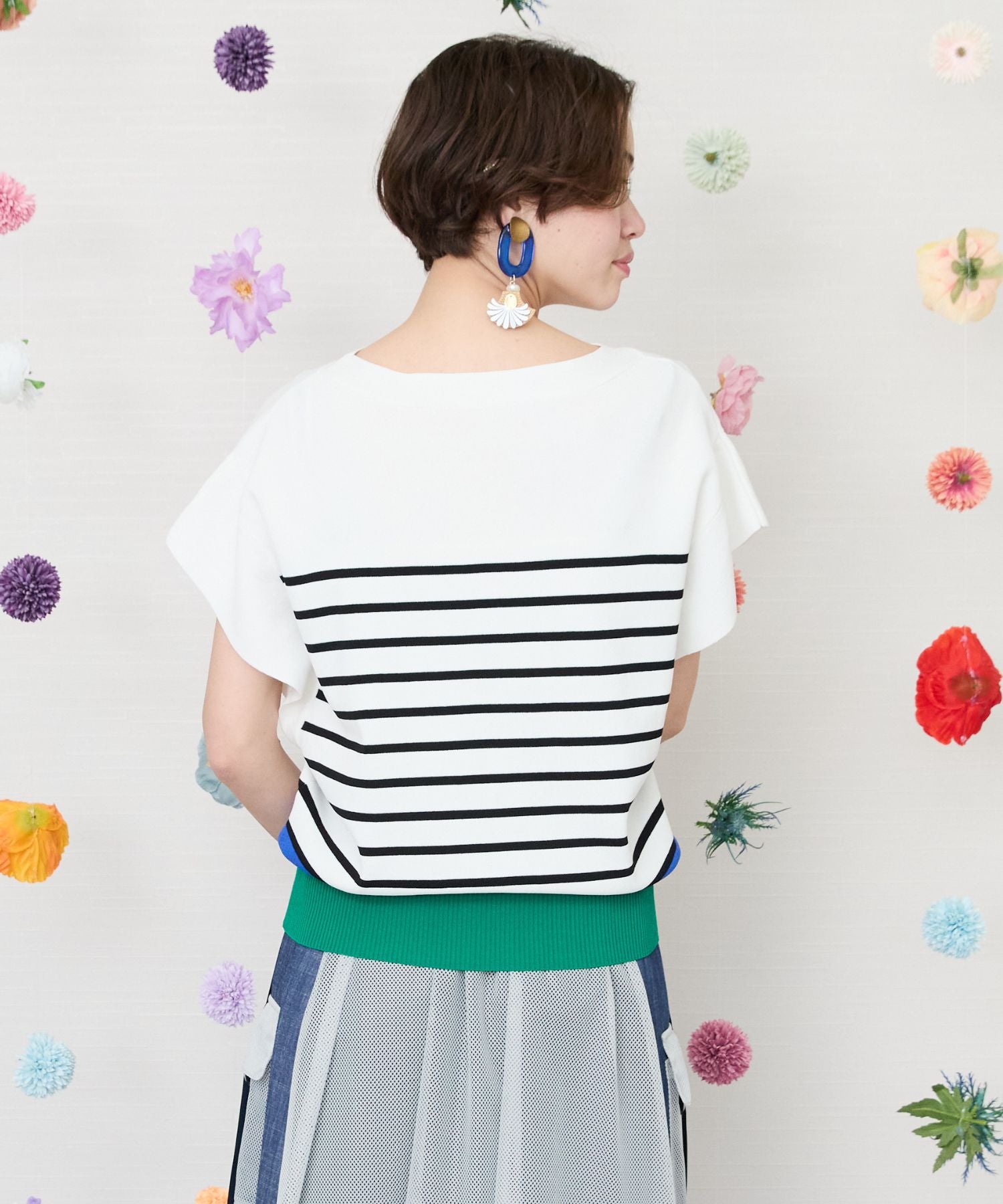 【FONT LAB】フレンチスリーブボーダーバイカラーニット