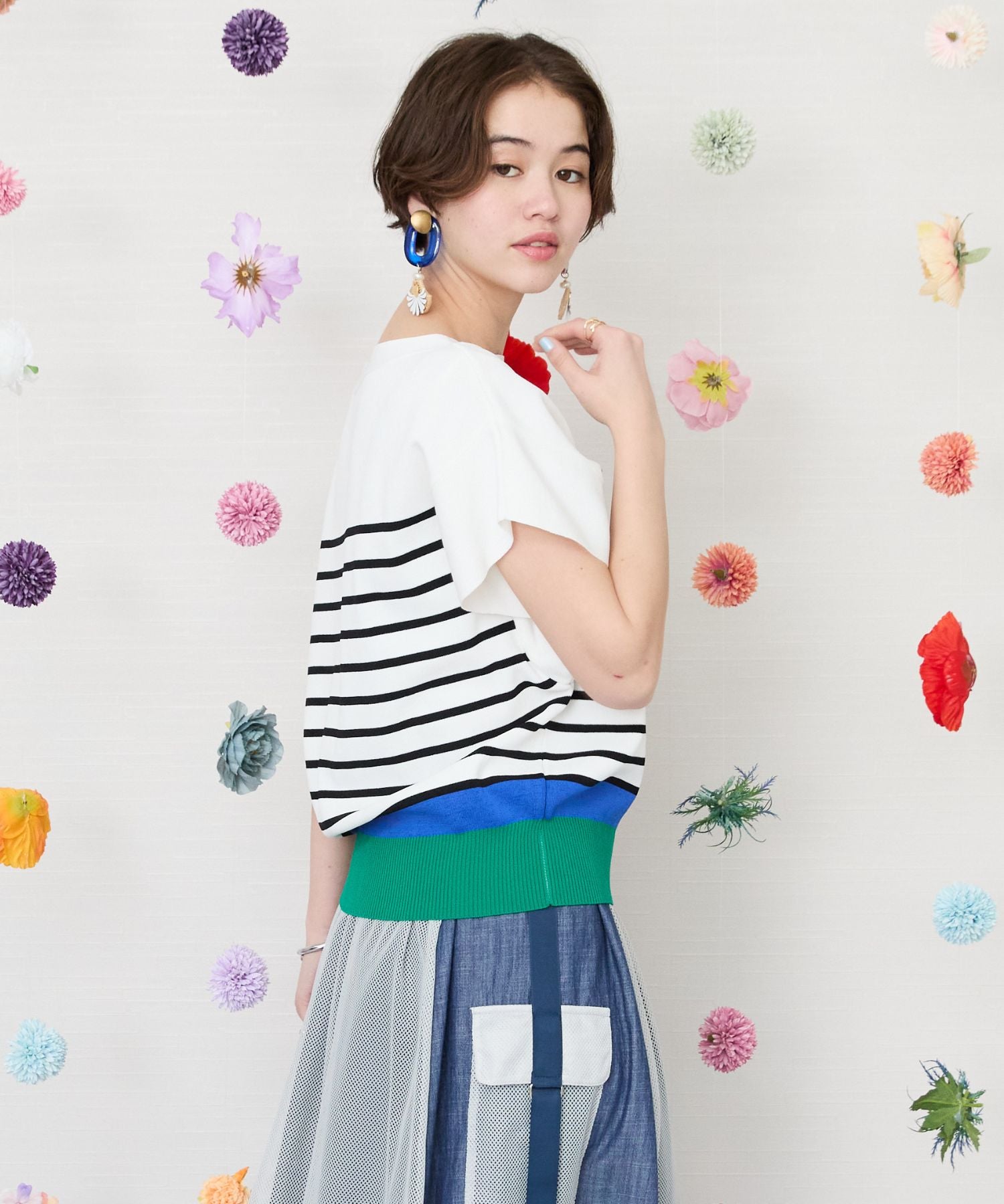 【FONT LAB】フレンチスリーブボーダーバイカラーニット