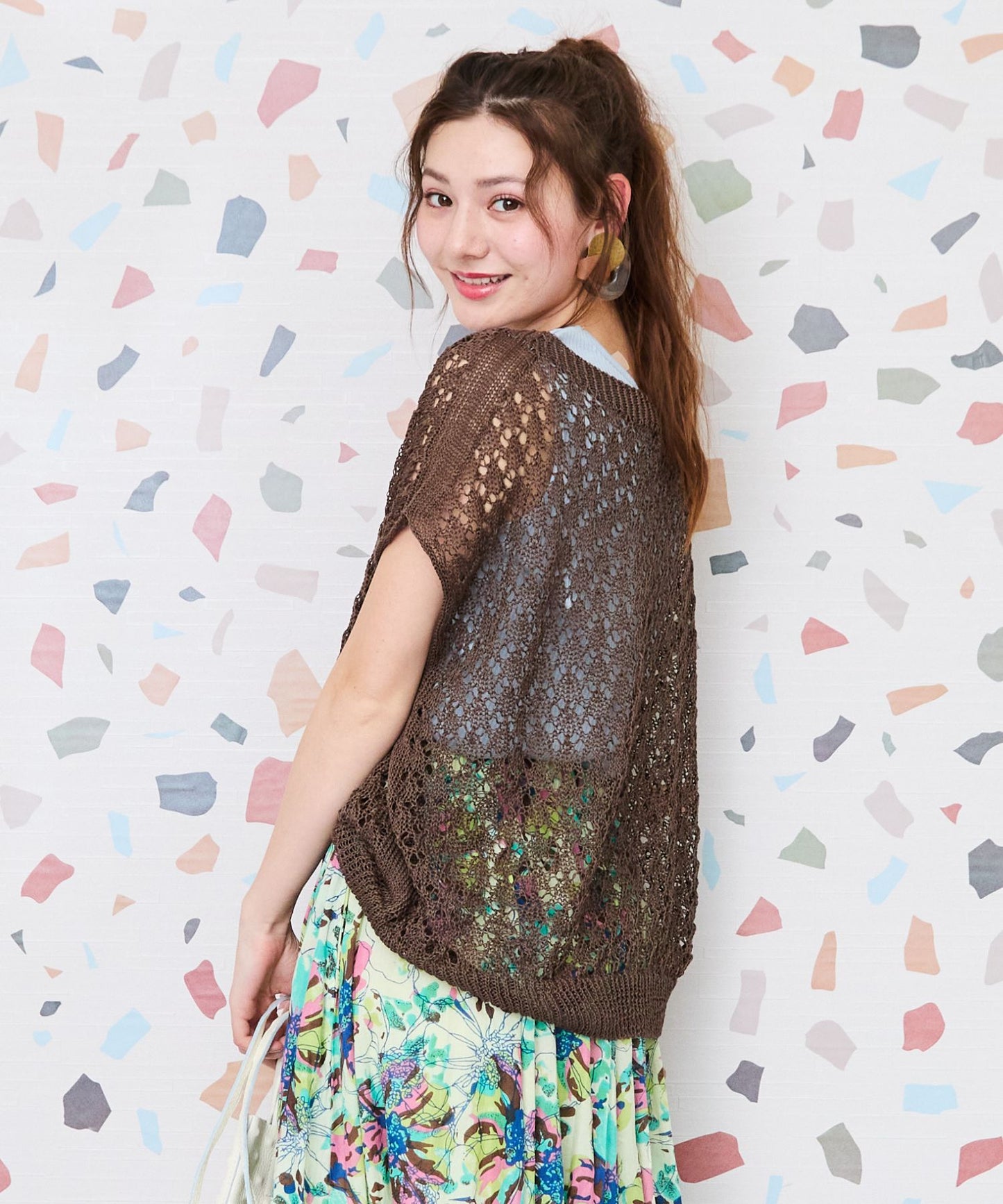 【FONT LAB】ギマアイレット透かし編みフレンチスリーブニット