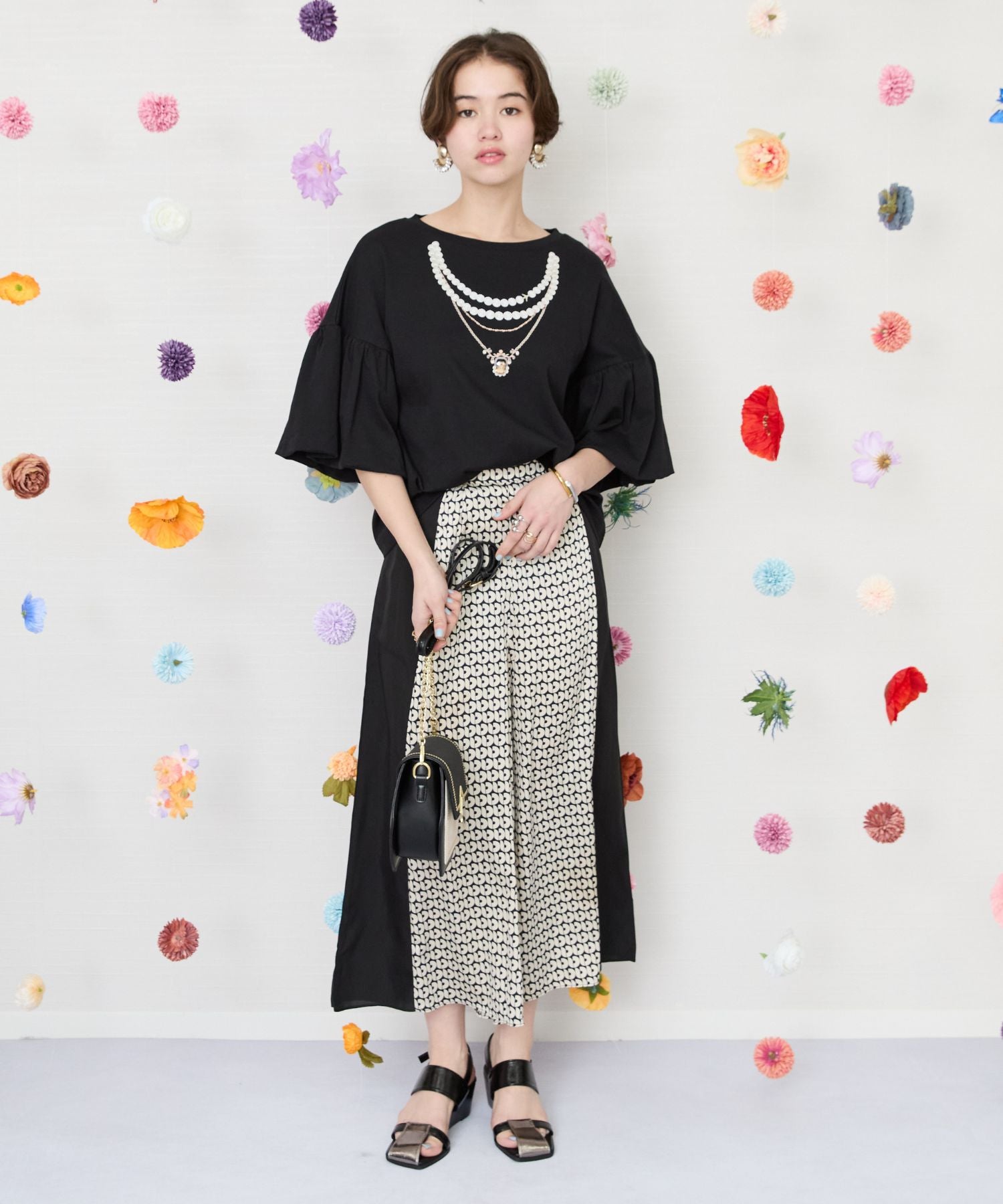 【JETSET SOLO PLUS】ネックレスプリントシルケットTシャツ