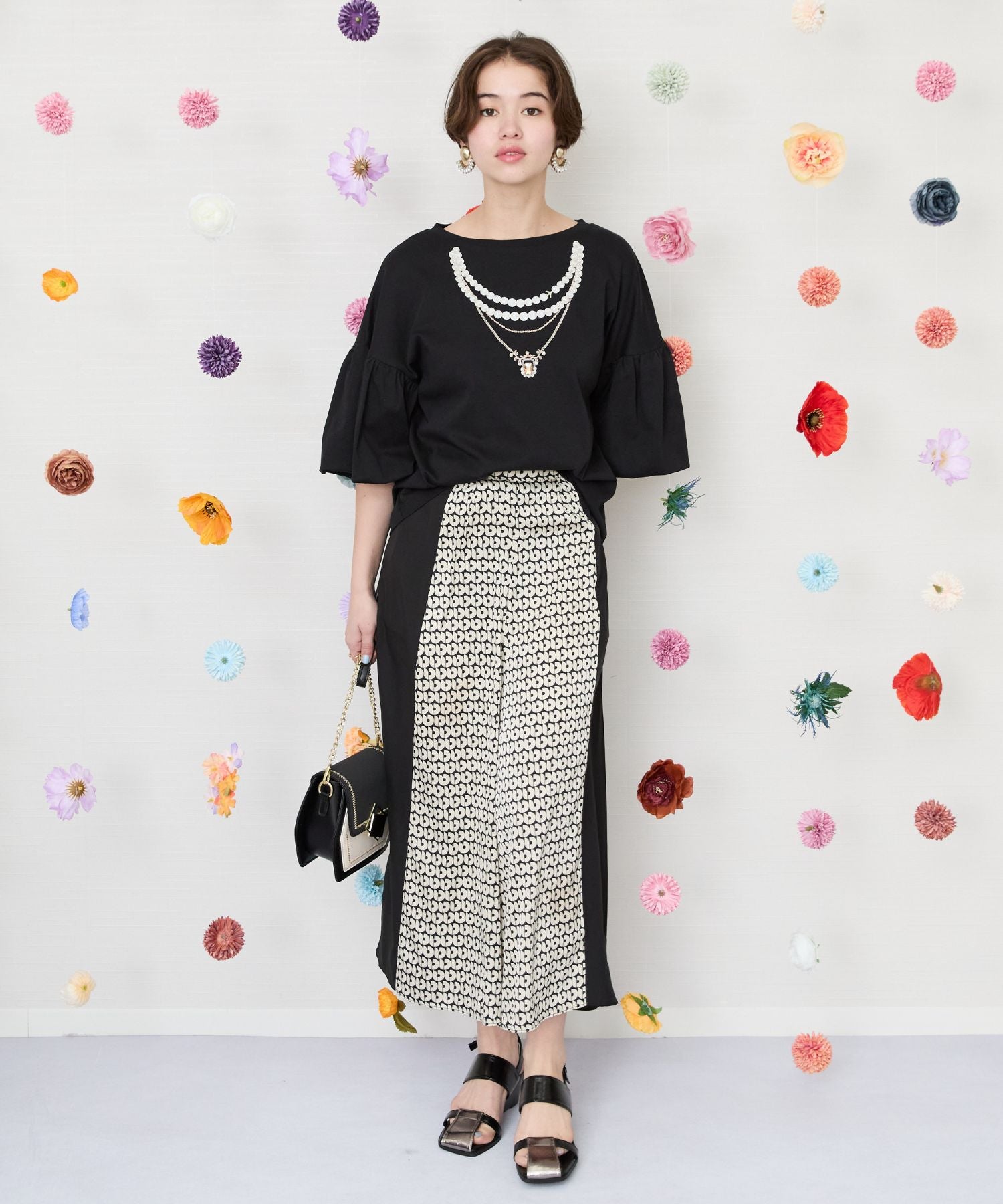 【JETSET SOLO PLUS】ネックレスプリントシルケットTシャツ