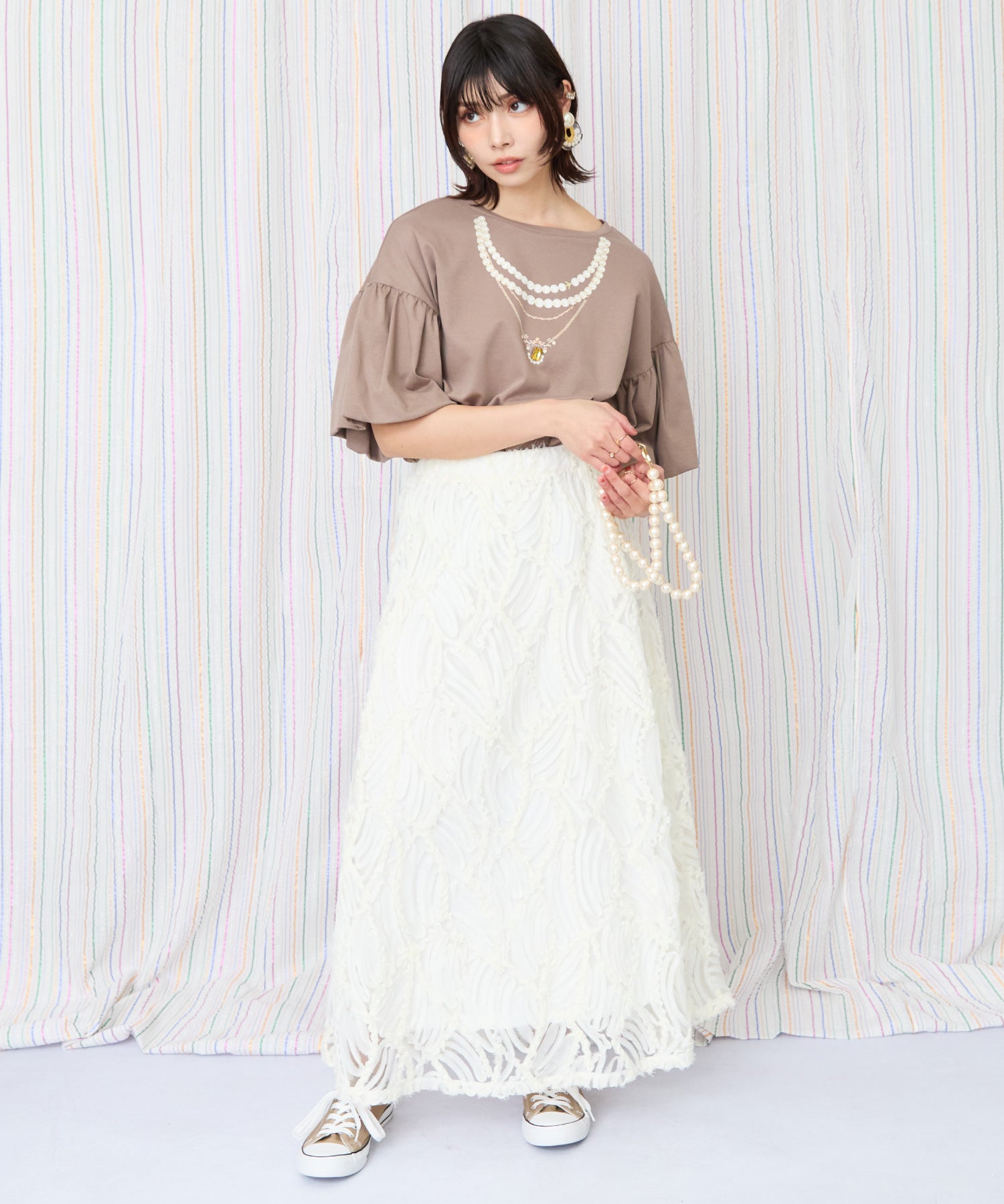 【JETSET SOLO PLUS】ネックレスプリントシルケットTシャツ