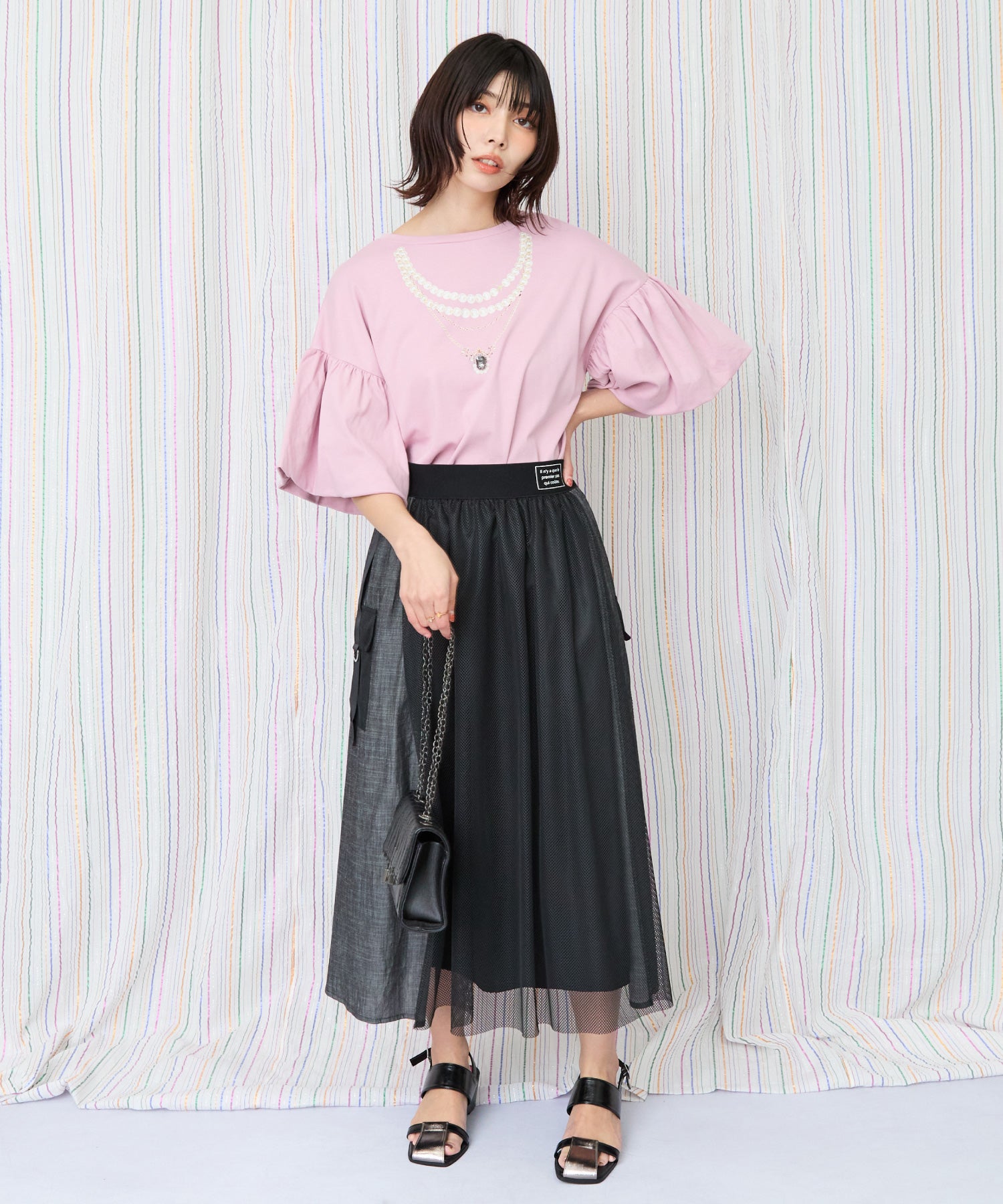 【JETSET SOLO PLUS】ネックレスプリントシルケットTシャツ