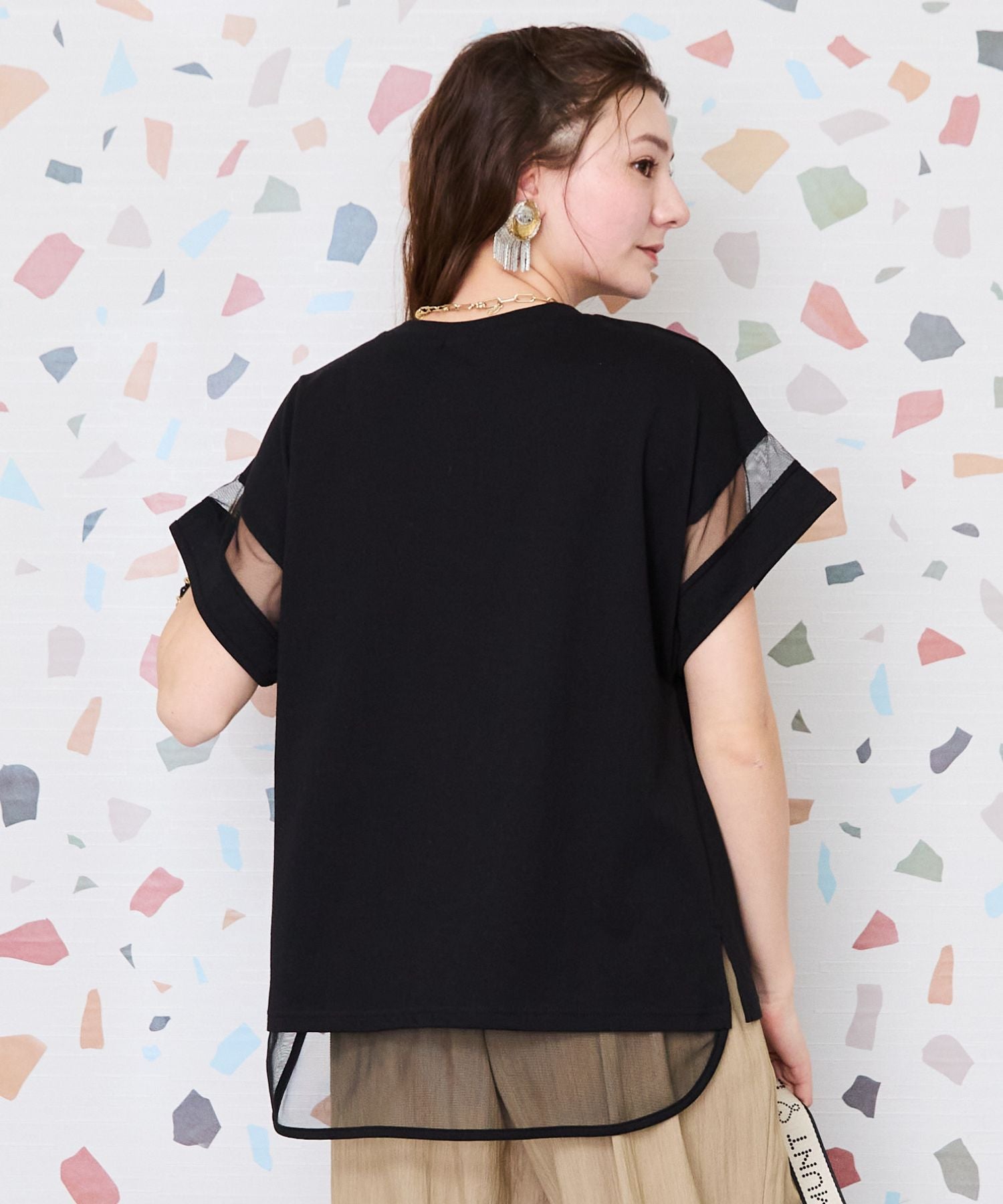 【FONT LAB】プレーティング天竺×チュールコンビTシャツ