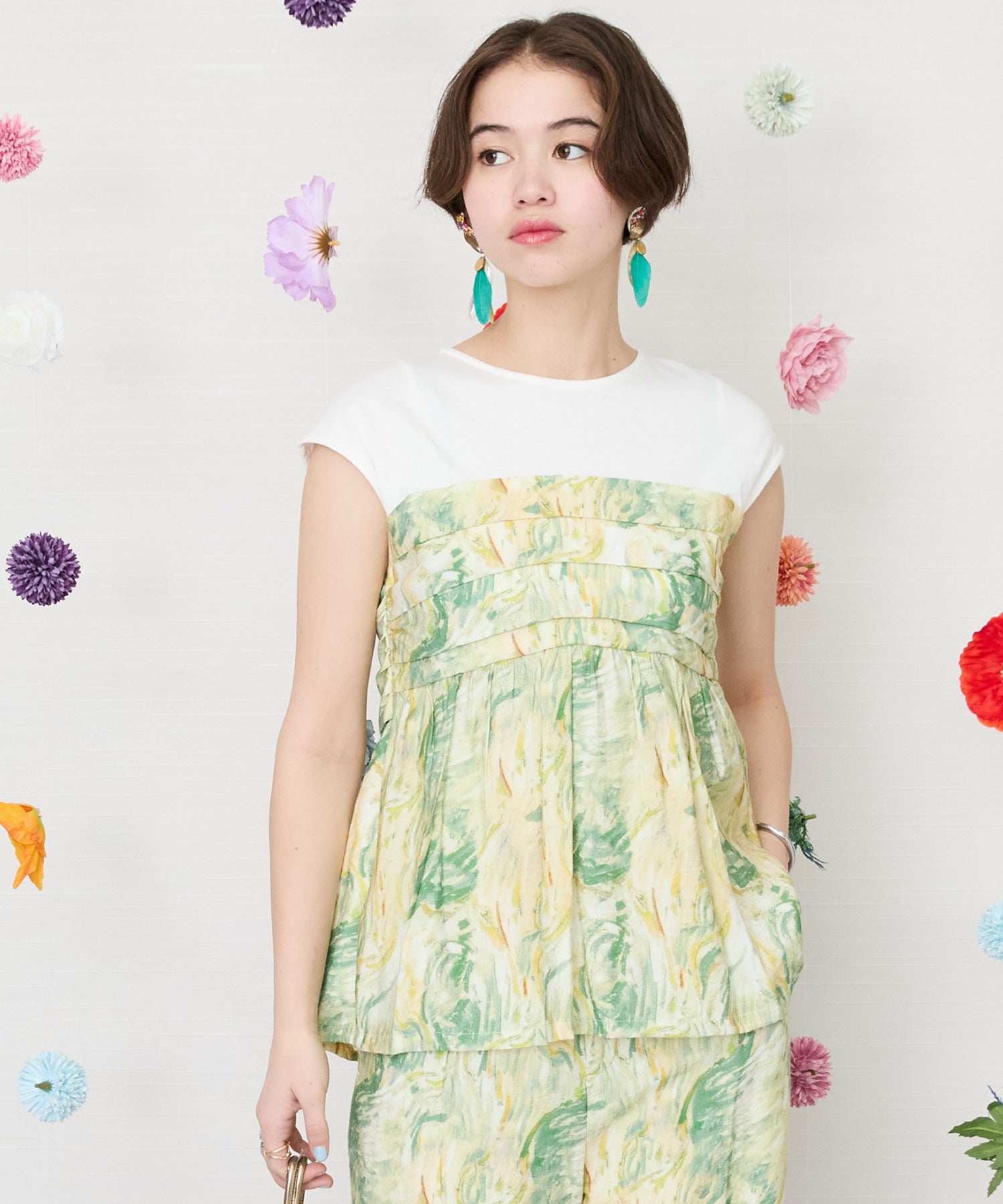 【FONT LAB】グラデーションマーブルプリントビスチェTシャツ