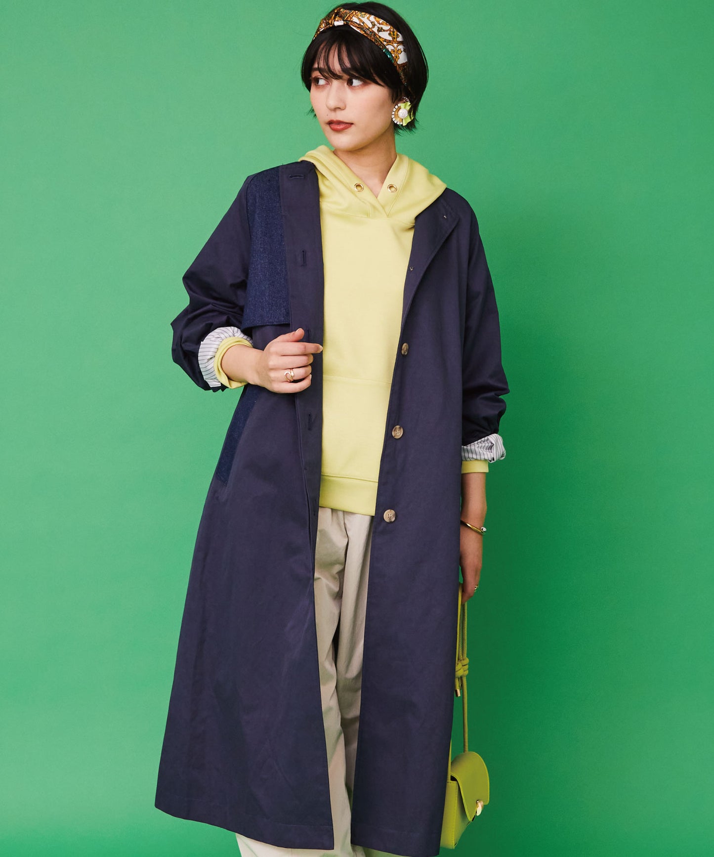 【FONT LAB】デニムコンビノーカラーコート