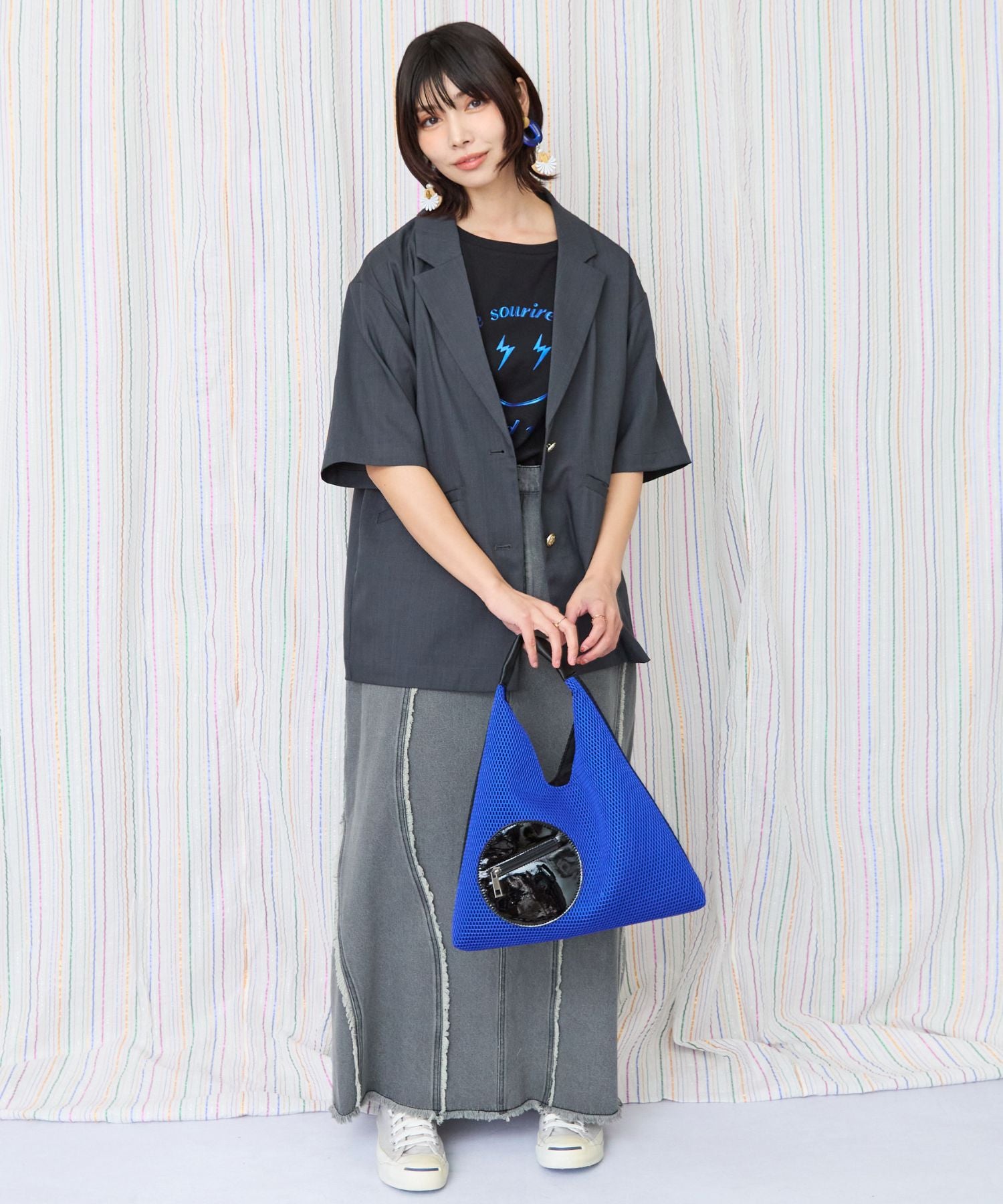 【FONT LAB】バイカラーメッシュトライアングルBAG
