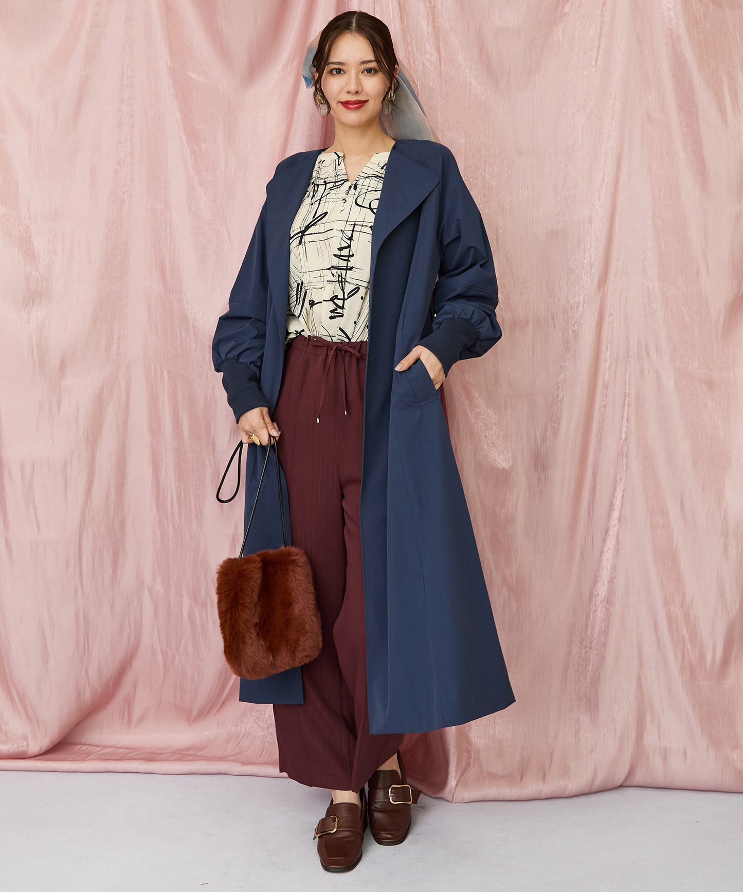 12-1898【JETSET SOLO PLUS】ラメピンストライプイージーパンツ