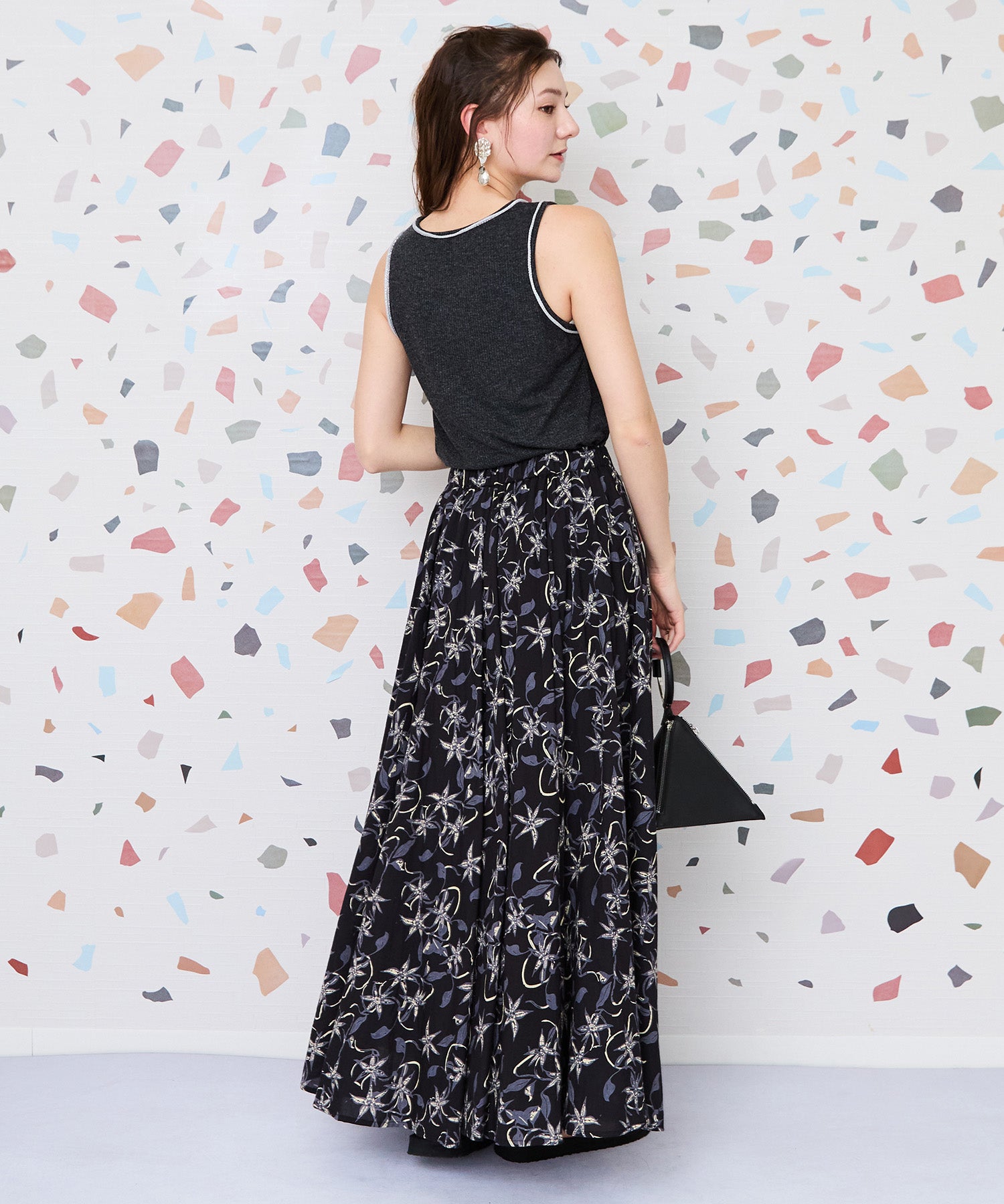 【INDUS luxury for JETSET SOLO PLUS】リーフプリントフレアスカート