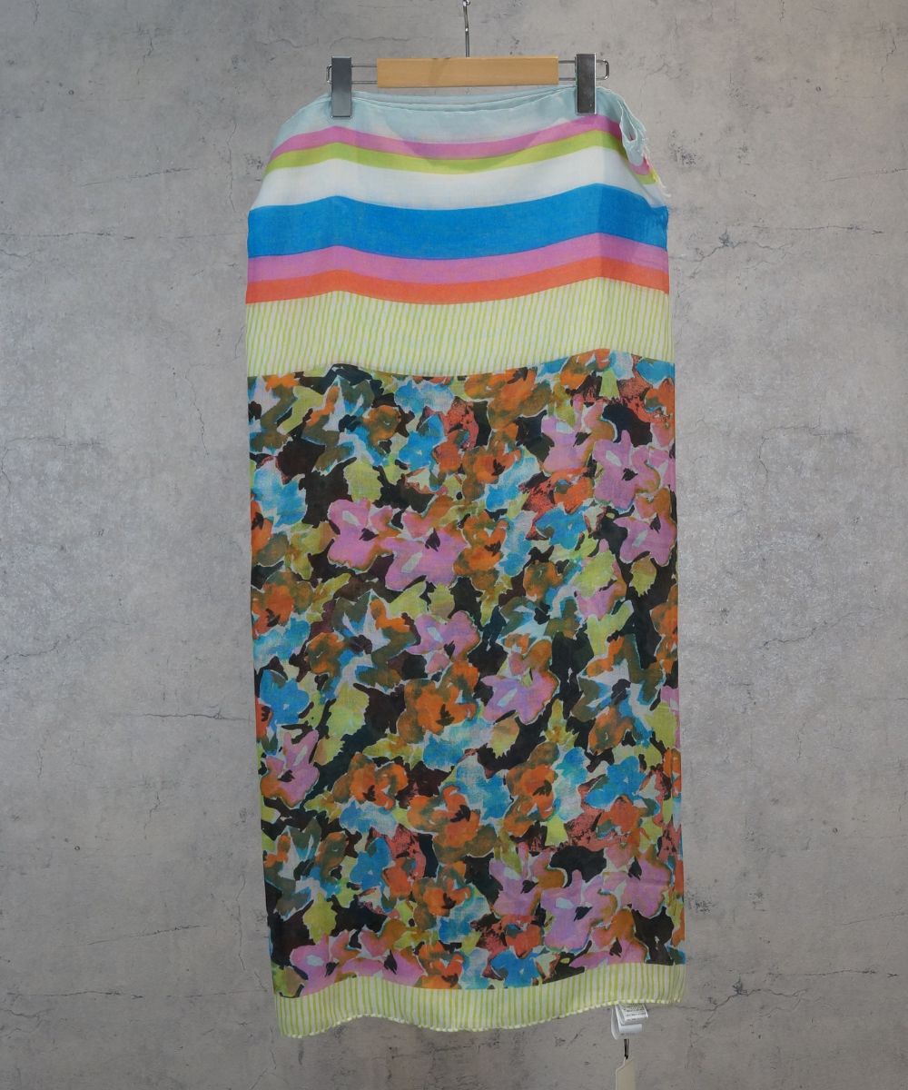 ICHI ストライプフラワープリントストール