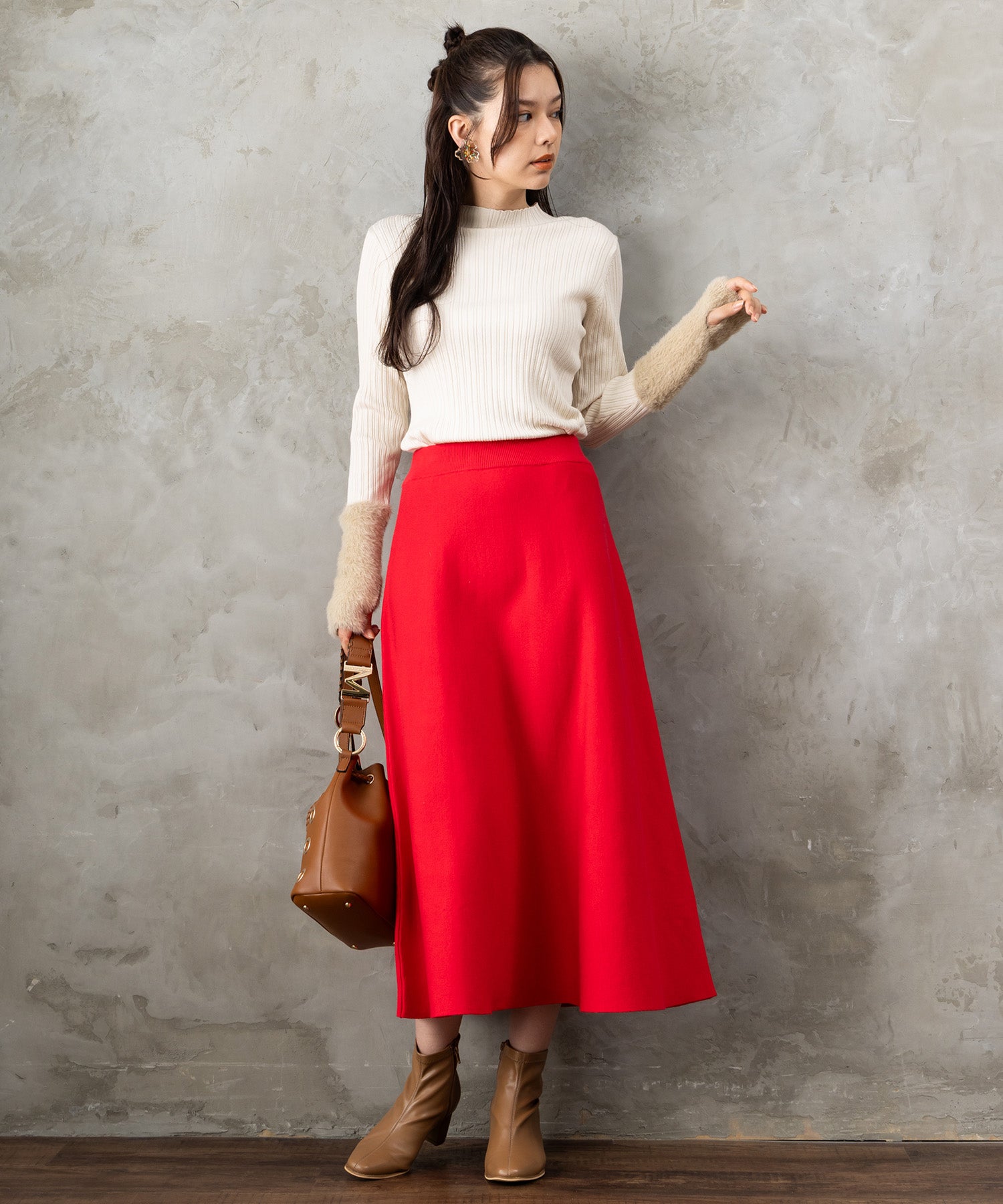 51-5671【FONT LAB】ランダムリブ×ラメシャギースリーブニット