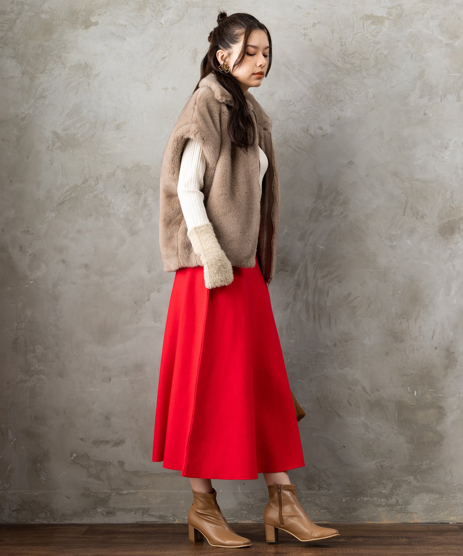 51-5671【FONT LAB】ランダムリブ×ラメシャギースリーブニット