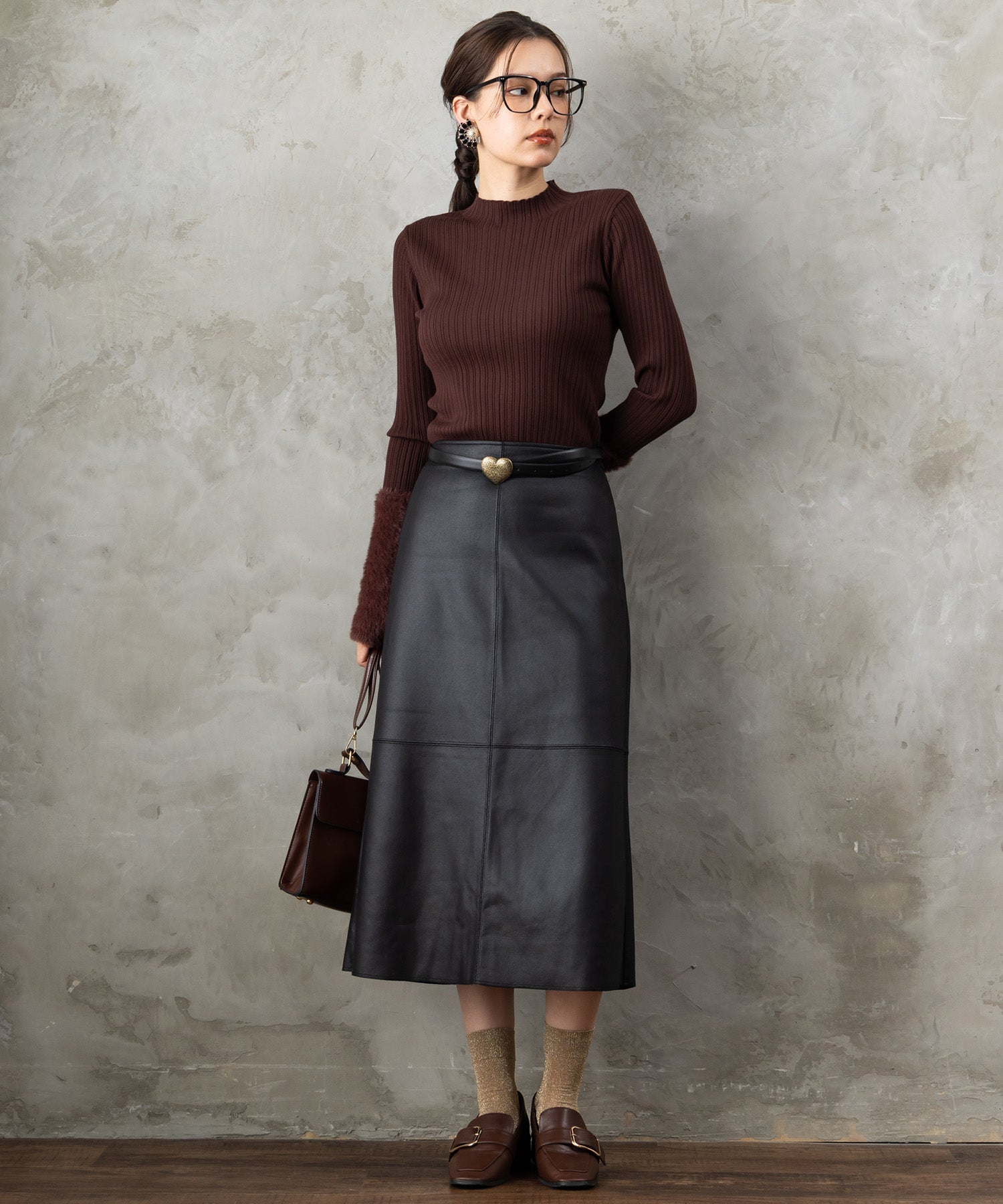 51-5671【FONT LAB】ランダムリブ×ラメシャギースリーブニット